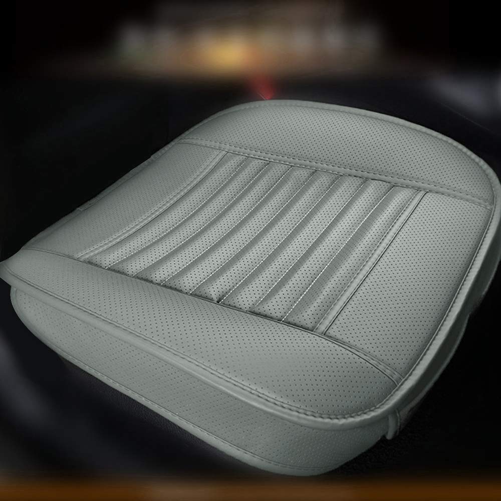 Lucky Monet Universal Leather Car Seat Cushion Cover - Front Seat Protector with Bamboo Charcoal & Ventilation (Grey, 1Pcs) - Perfect for Long Drives, Road Trips & Daily Commute