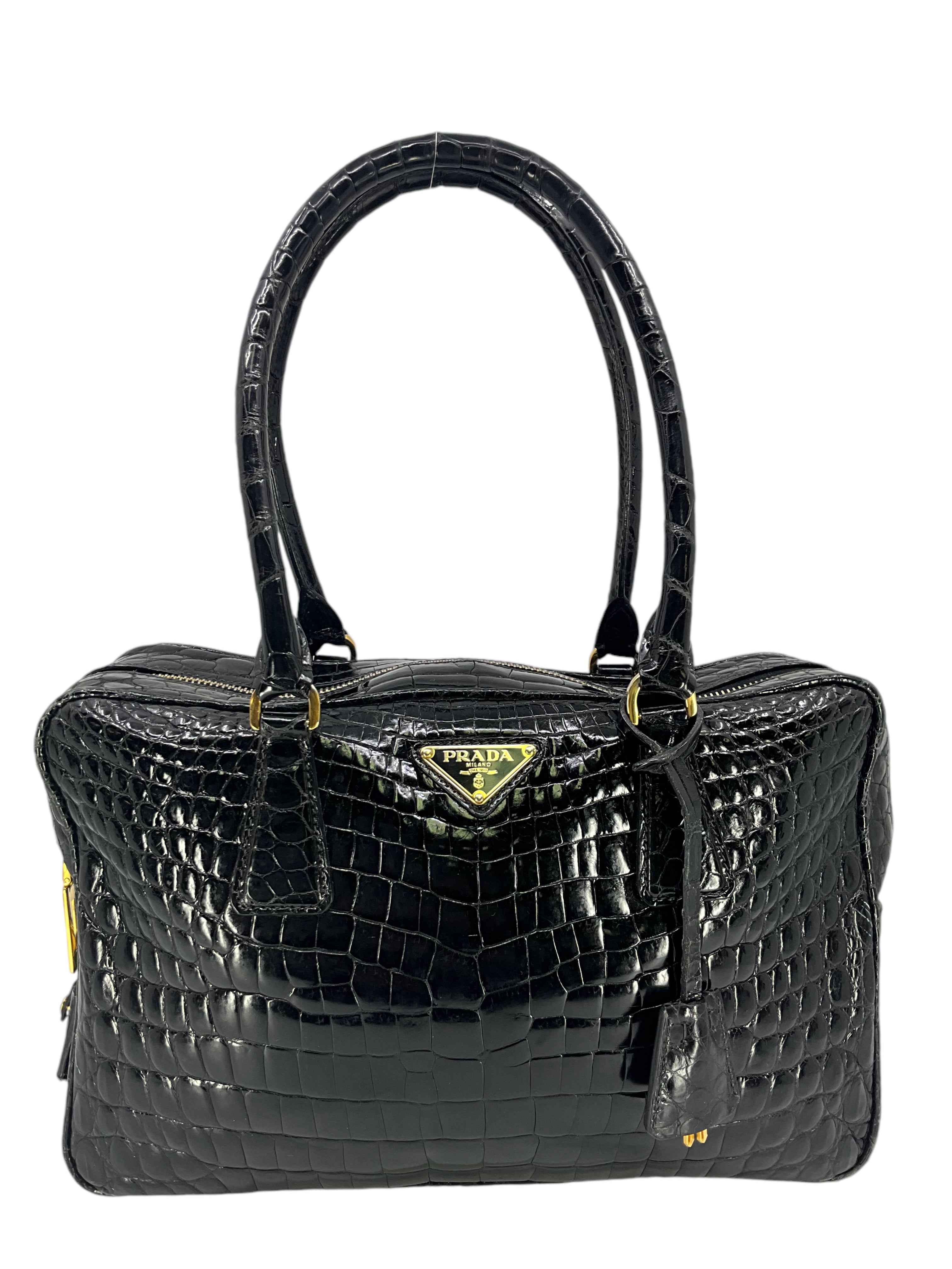 Prada Logo Crocodile Leather Doctor Satchel Bag - Luxury Designer Handbag for Women, Perfect for Work, Travel & Evening Events