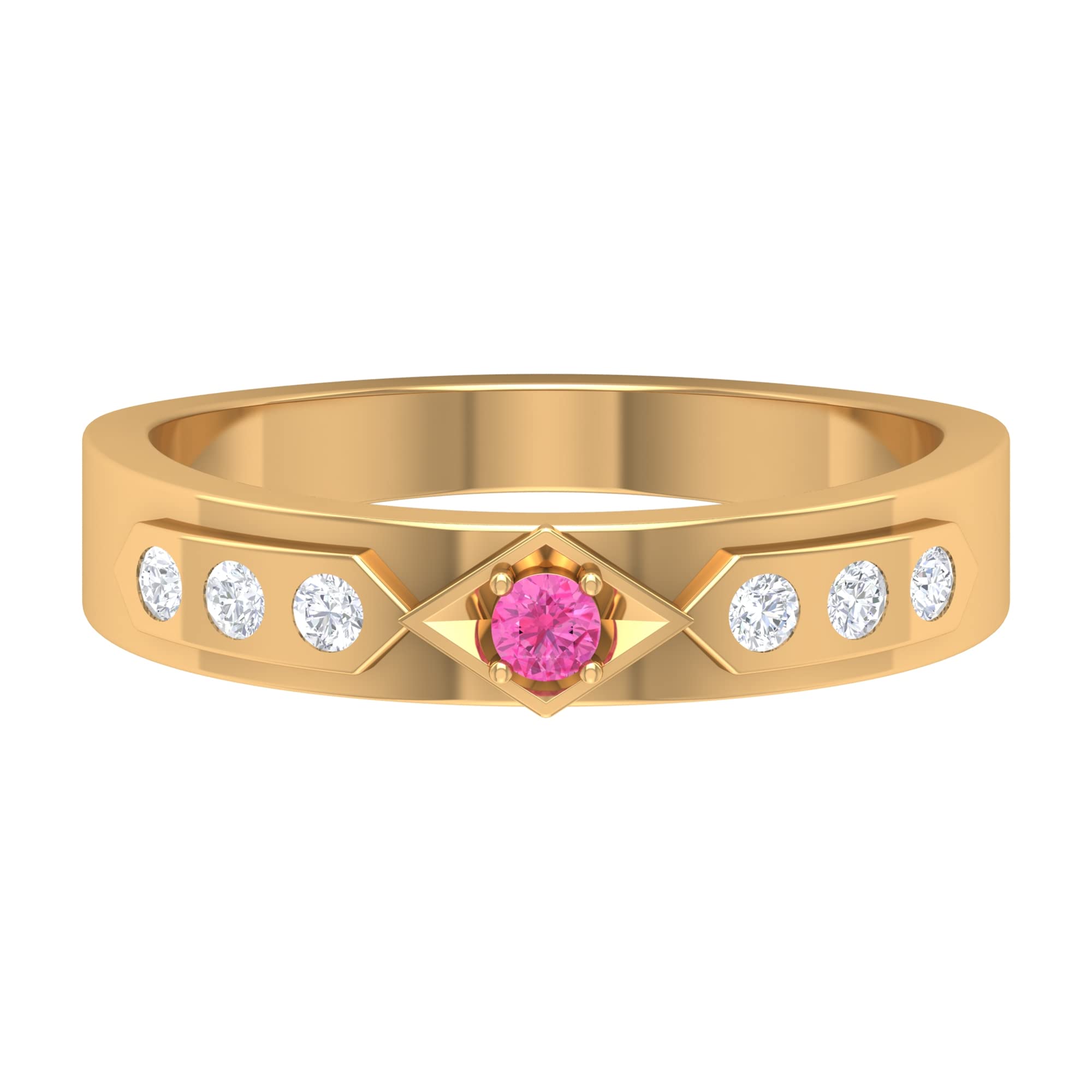 1/4 CT Pink Sapphire and Diamond Seven Stone Band Ring for Women - 14K Solid Gold Engagement, Wedding, Anniversary Jewelry Gift
