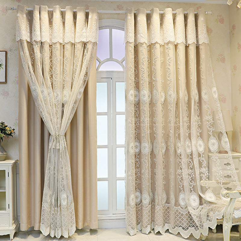 Galilea Two Layer French Style Embroidery Blackout Custom Curtains for Living Room & Bedroom - Elegant Window Treatment for Home Decor