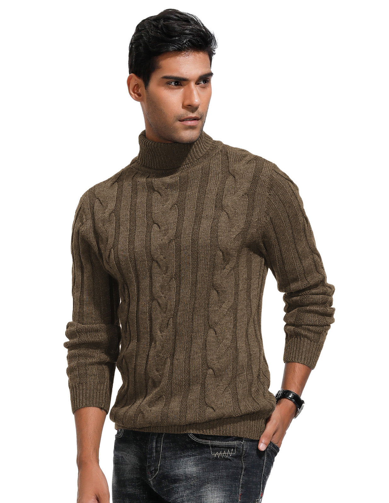 Men's Cable Knit Turtleneck Sweater - Warm Thermal Pullover for Winter - Perfect for Casual Outfits, Office Wear & Outdoor Activities