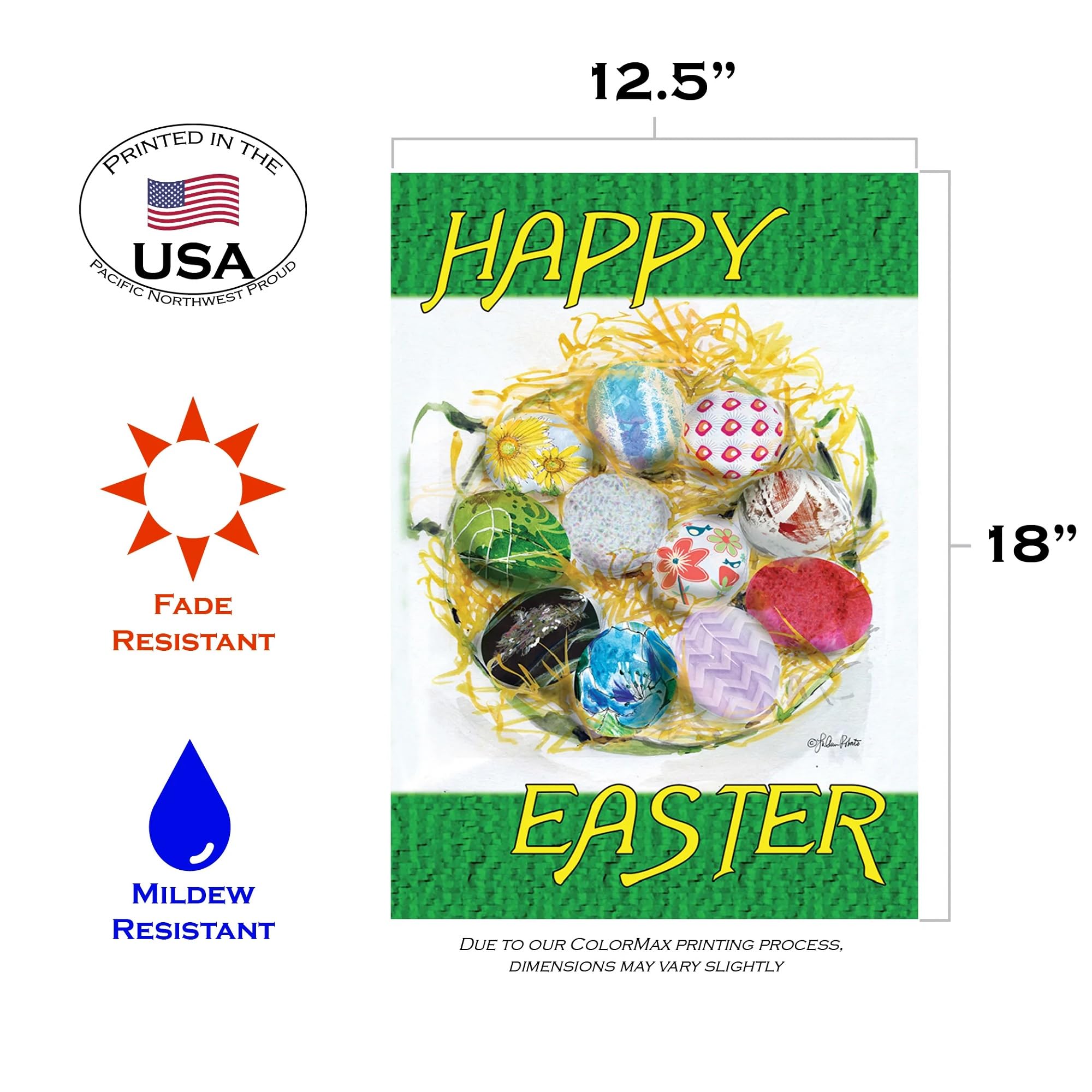 Happy Easter Nest Double-Sided Garden Flag 12x18 Inch - Outdoor Easter Decoration for Yard, House & Spring Celebrations - Perfect for Easter Egg Hunts, Spring Parties & Festive Home Decor