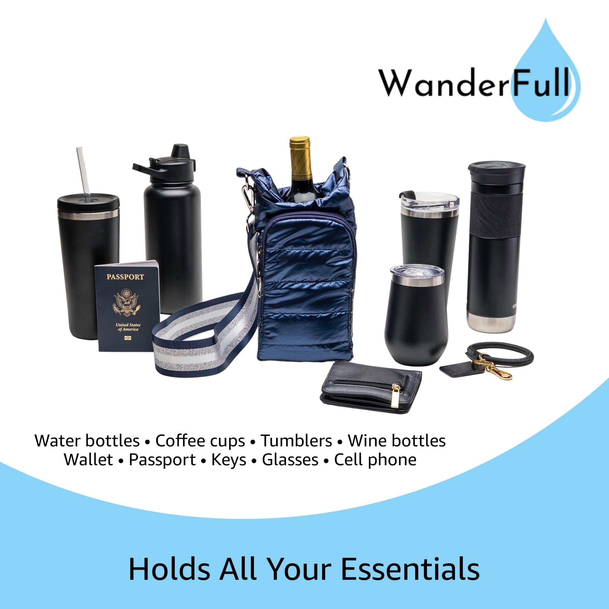 Quilted Water Bottle Holder with Strap - Insulated Tote for Hiking & Work