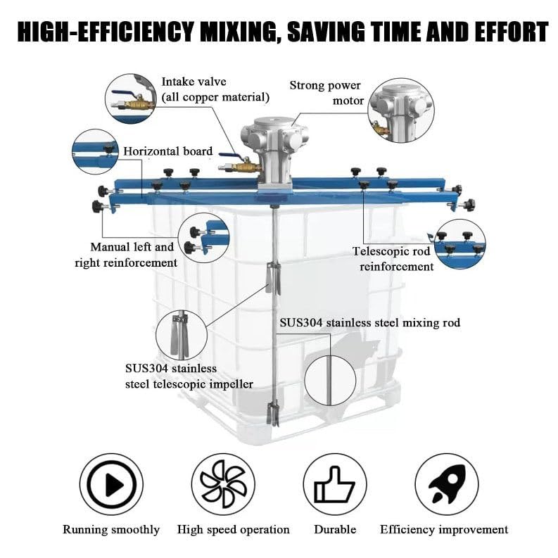 1 Ton Pneumatic Air Agitator Mixer Machine - IBC Tank Mixer with Folding Propeller & Support Hanger - Paint, Ink Stirring & Dissolving Solution for Industrial Mixing Applications