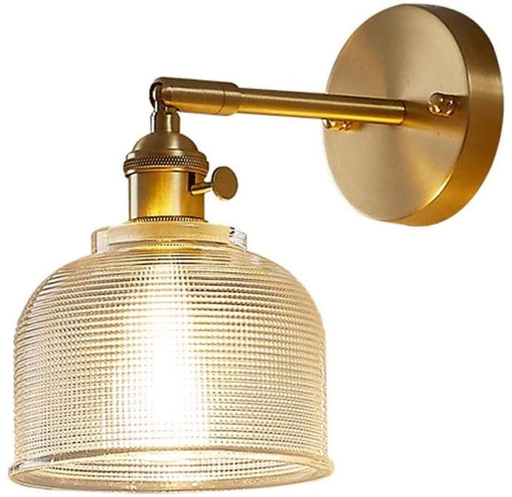 Brass Wall Lamp with Mirror & Rotary Switch - Vintage Bedside Hanging Light for Kitchen, Dining Room & Bedroom | Perfect for Ambient Lighting & Interior Decor