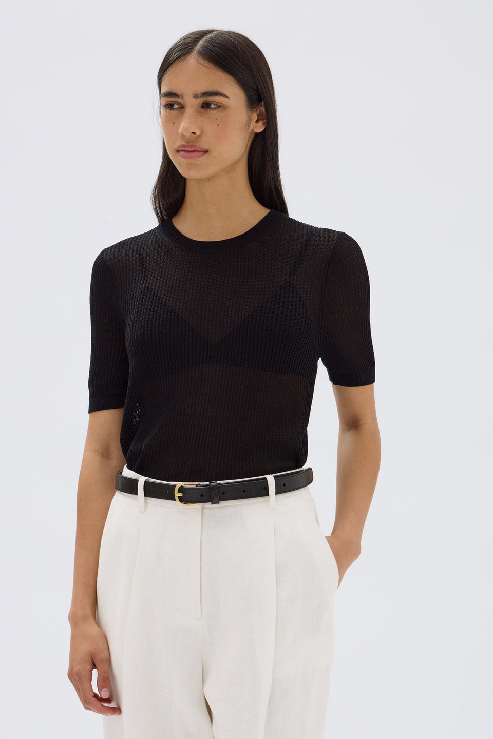 Belle Black Short Sleeve Knit T-Shirt for Women - Soft & Comfortable Casual Wear for Everyday Outfits