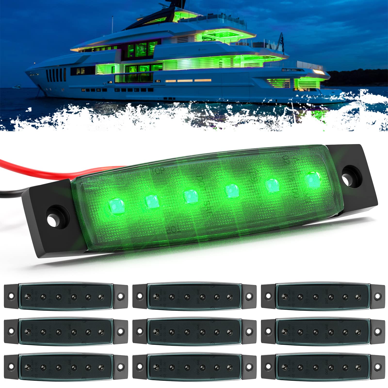 PSEQT 12V Waterproof LED Boat Navigation Lights - Marine Interior Courtesy Light Strip for Deck, Transom, Cockpit - 3.8