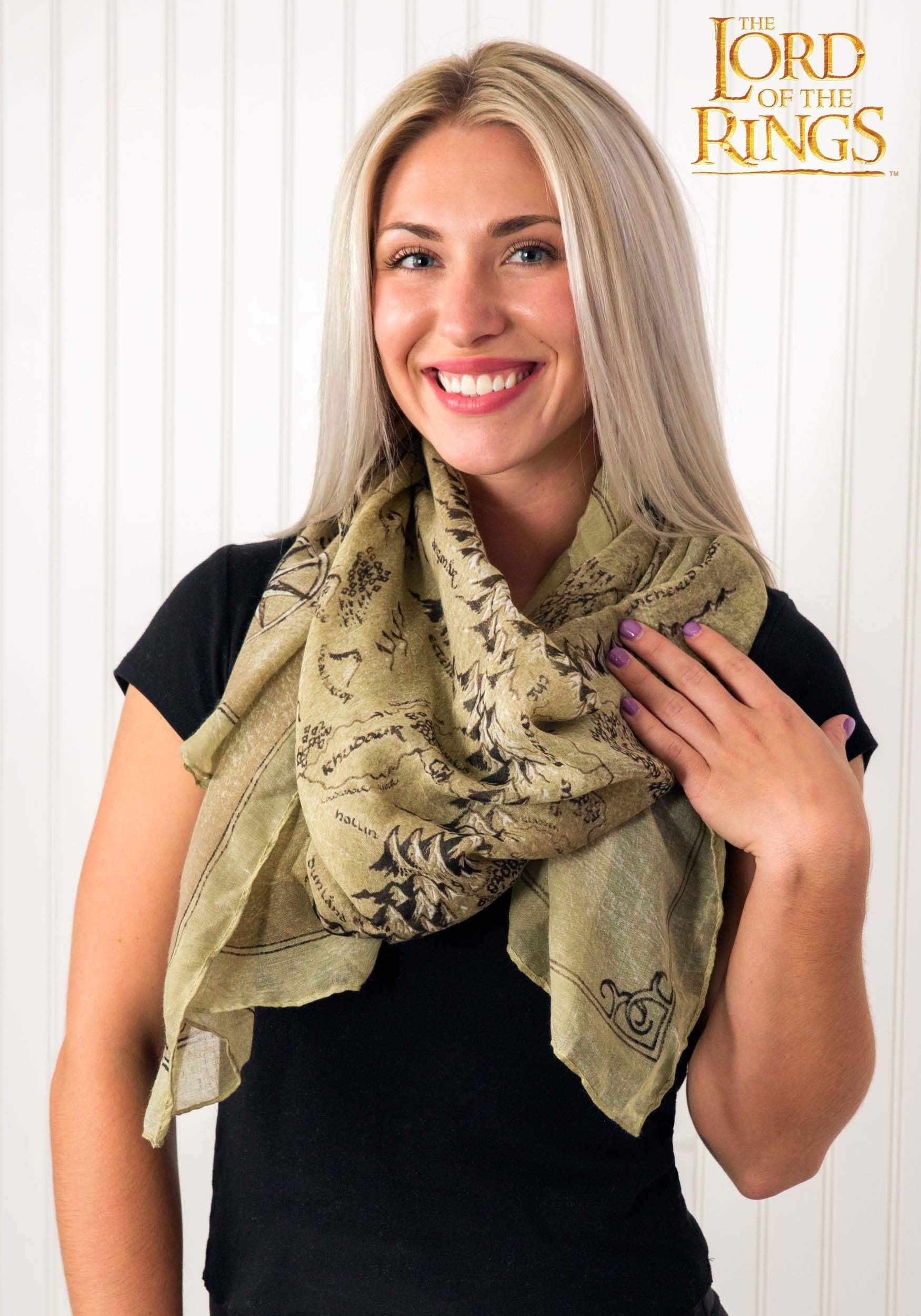 Lord of the Rings Middle Earth Map Scarf - Lightweight & Breathable - Perfect for Cosplay, Gift Giving & Fantasy Themed Events