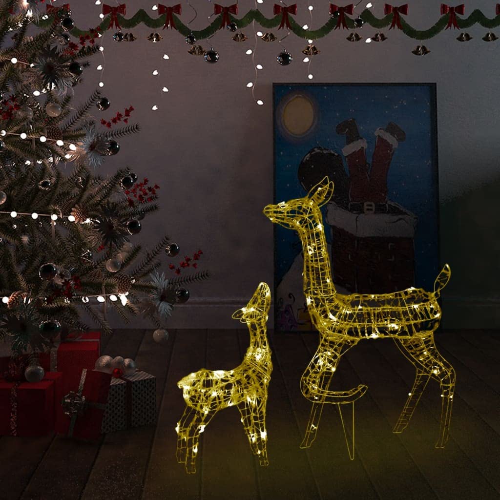 WELLIKEA Acrylic Reindeer Family Christmas Decor with 160 Warm White LED Lights - Perfect for Holiday Home Decor, Christmas Tree Topper, and Festive Table Centerpiece