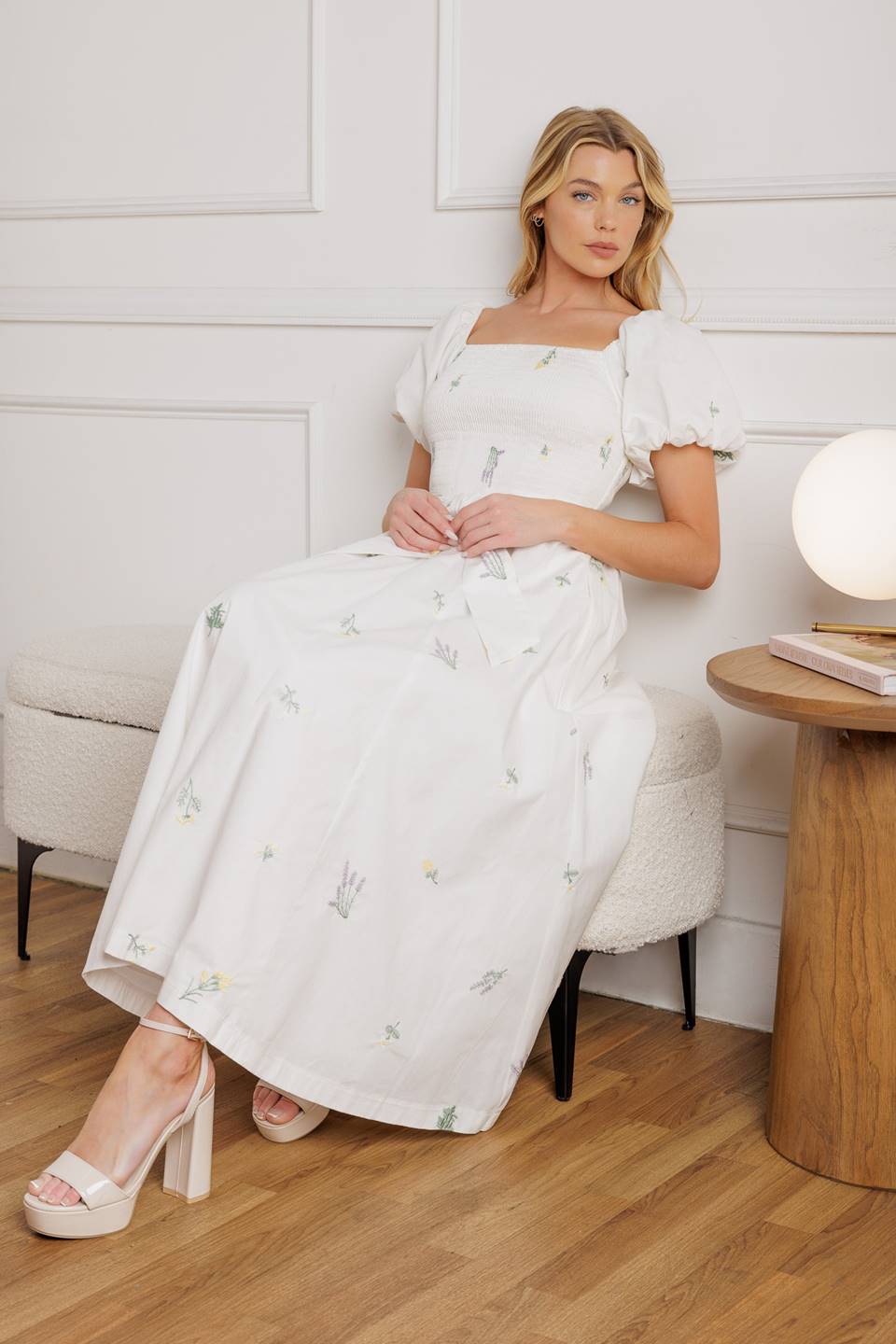 Elegant Petite Flowers Embroidered Midi Dress for Women | Floral Summer Dress for Casual Wear & Special Occasions
