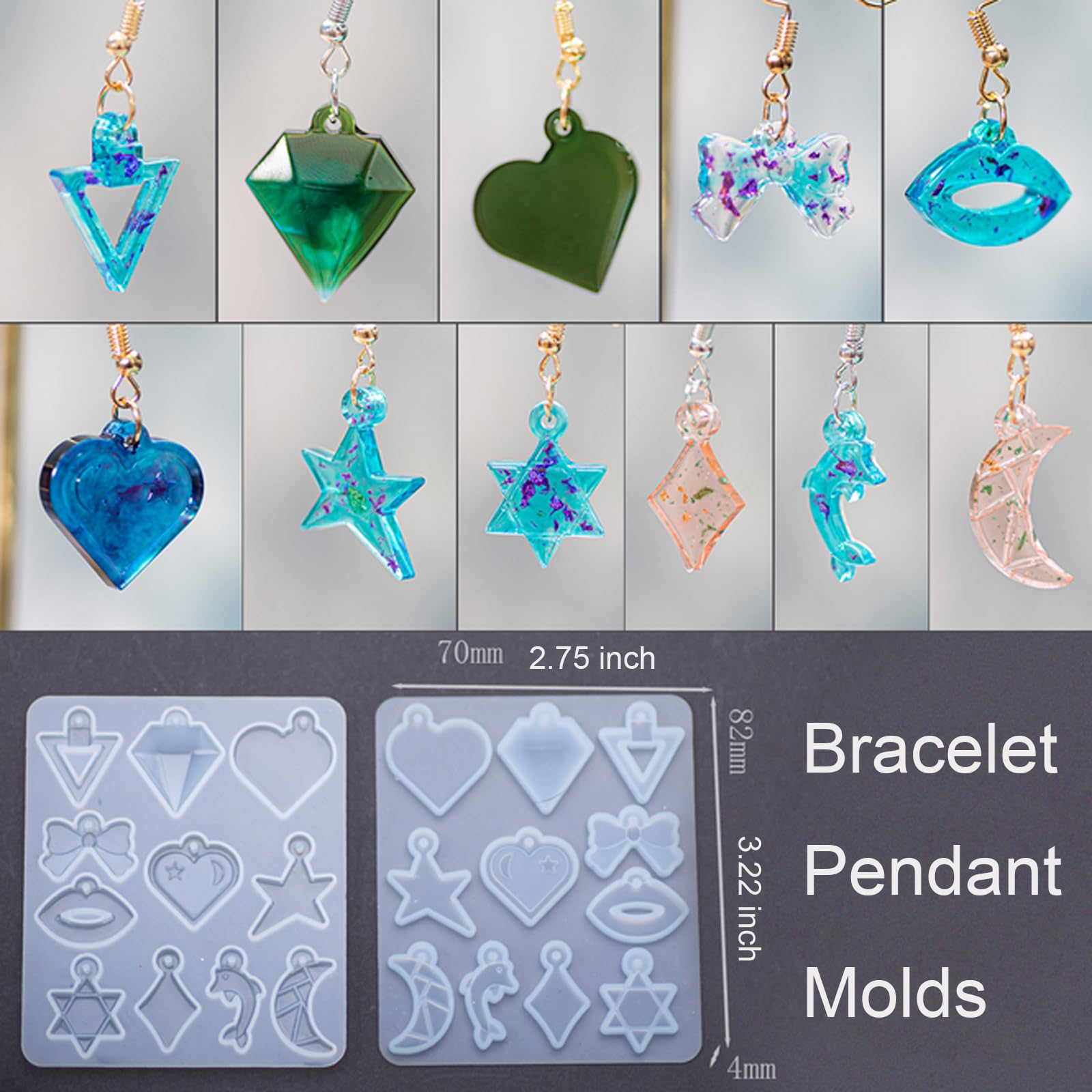 3 Pack Silicone Resin Earring Molds with Holes - Moon, Cross, Ocean, Animal, Plant & Heart Shapes for DIY Jewelry Making - Perfect for Tiny Stud Earrings, Pendants & Bracelet Charms (Great for Crafting, Gifts & Handmade Jewelry Business)