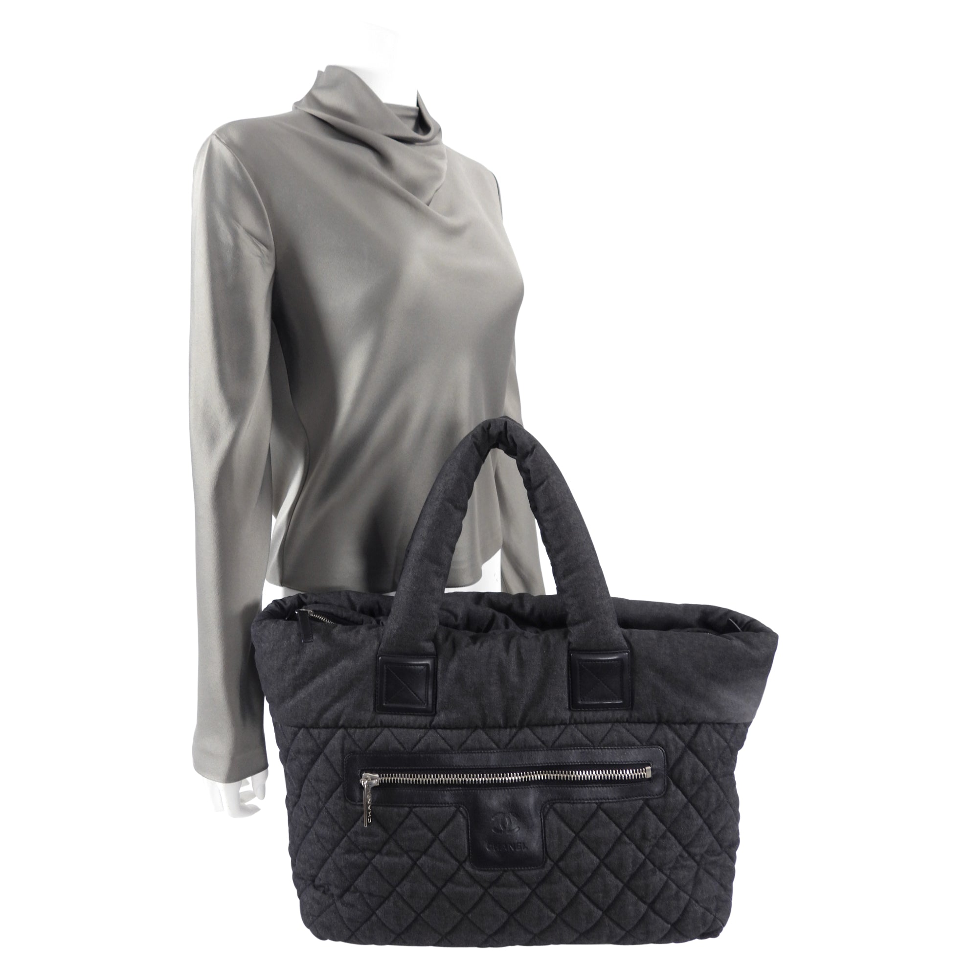 Chanel Grey Denim Quilted Soft Cocoon Tote Bag for Women - Luxury Designer Handbag for Work, Travel & Everyday Use