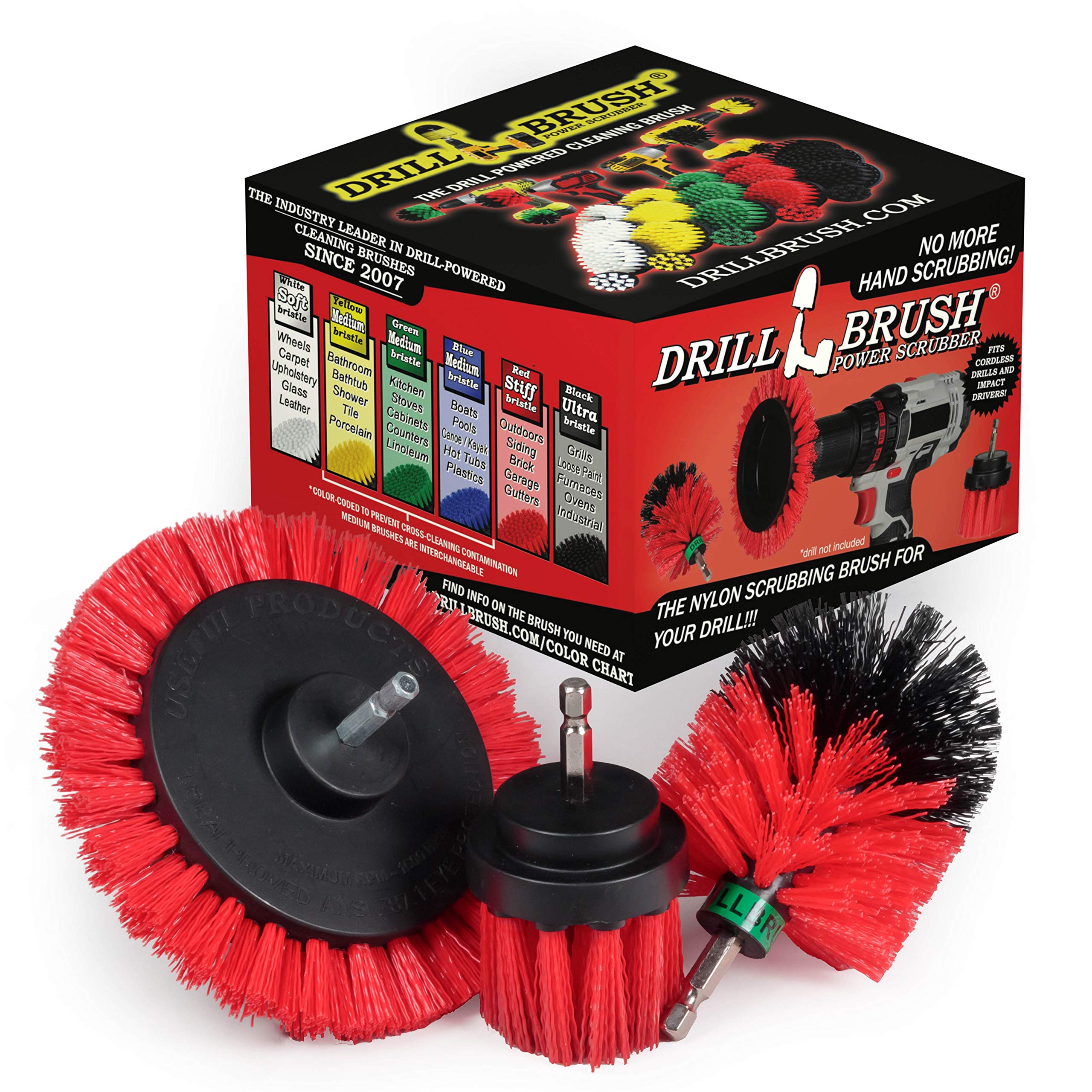3-Piece Heavy Duty Outdoor Cleaning Brush Set - Stiff Bristle Power Scrubber for Deck, Patio, Concrete, Brick & Stone - Garden & Driveway Cleaning Tools Kit (Perfect for Outdoor Furniture, Walkways & Garage Floors)