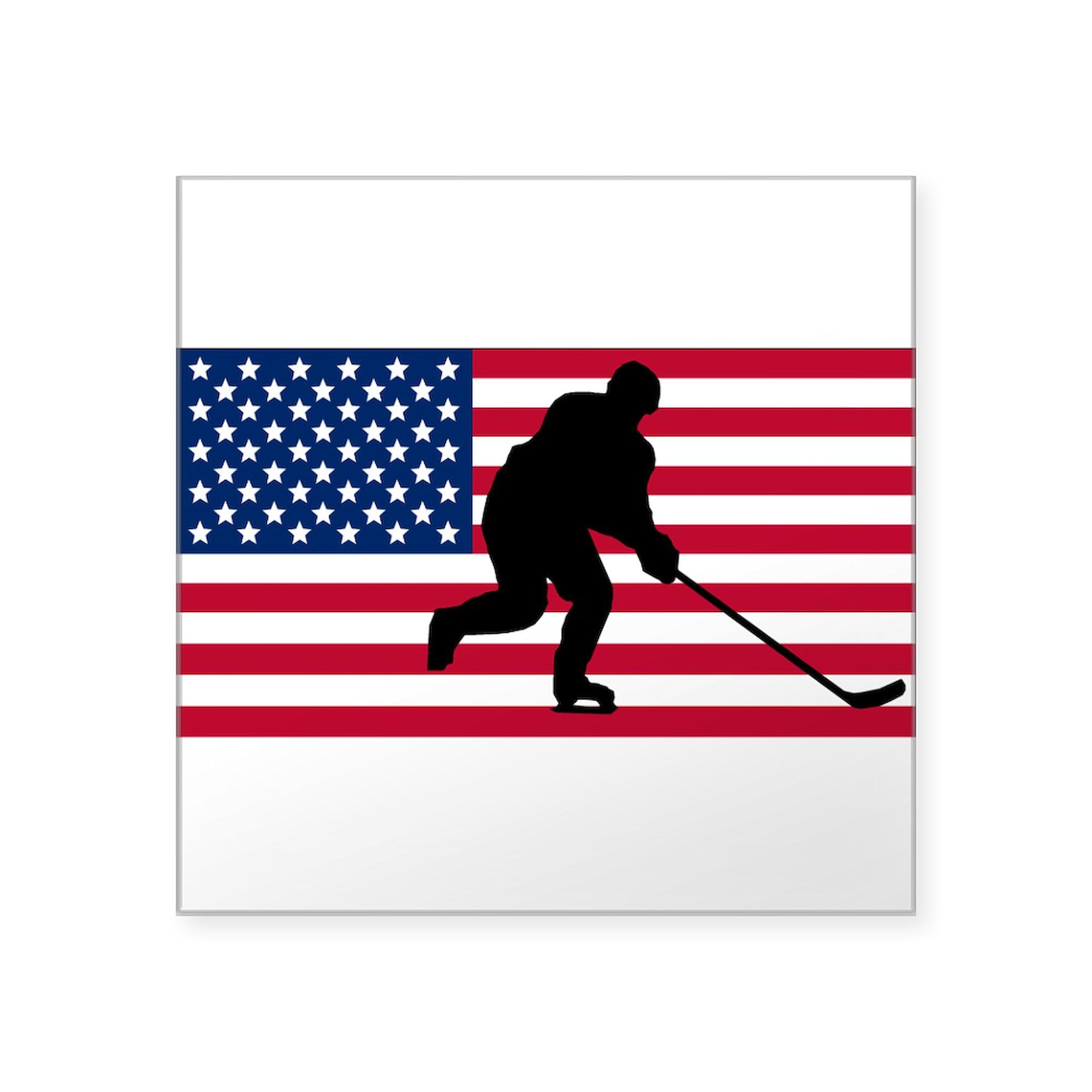 American Flag Hockey Sticker - Square Bumper Decal for Cars, Laptops & Windows | Patriotic Sports Fan Gift for Hockey Lovers