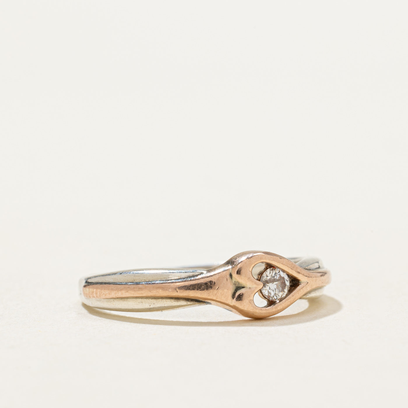 10K Two Tone Gold Diamond Open Heart Ring - 0.06ct Size 6.5 | Elegant Valentine's Day Gift, Anniversary Jewelry for Her, Romantic Promise Ring for Women