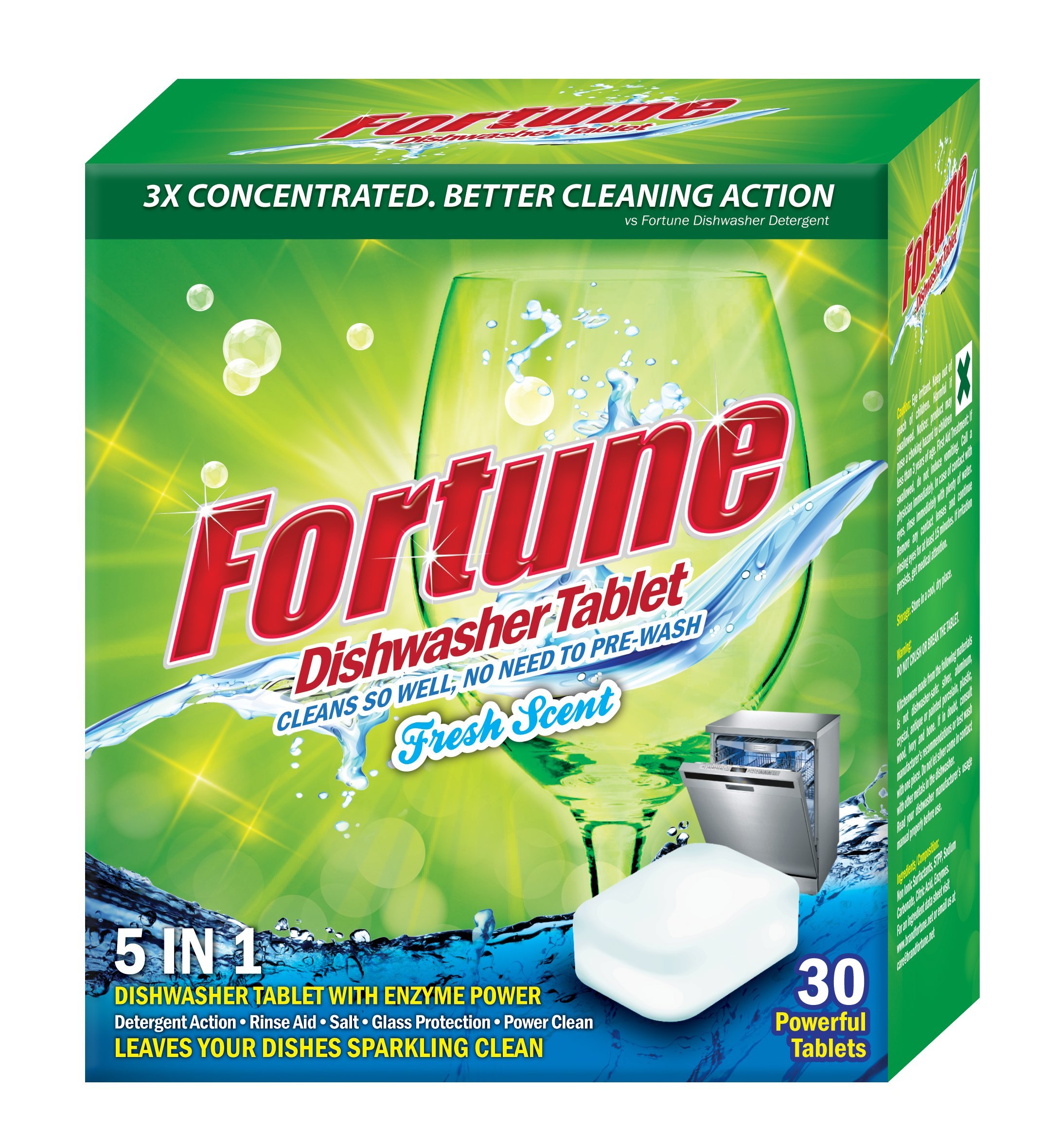FORTUNE 5-in-1 Dishwasher Detergent Tablets with Fresh Scent (30 Count) & Dishwasher Salt (1kg) - Universal Fit for All Dishwasher Brands - Perfect for Sparkling Clean Dishes at Home or Restaurant Use