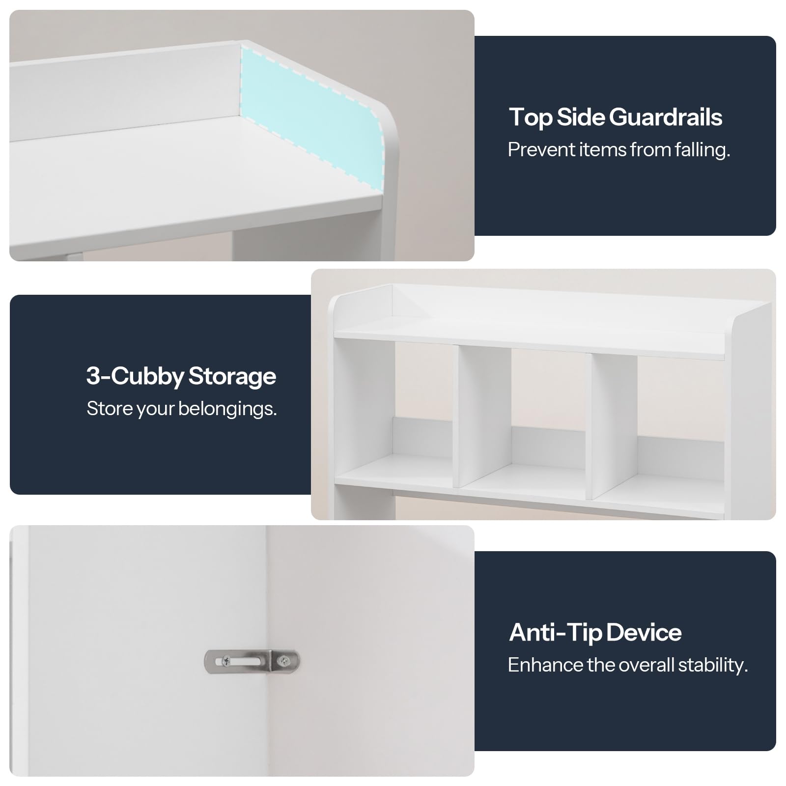 HOOBRO White Wooden Desktop Bookshelf with LED Light Strip & 3 Hooks - Office Desk Organizer with Power Outlets for Home & Study - Perfect for Workspace Organization, Book Storage & Decorative Display