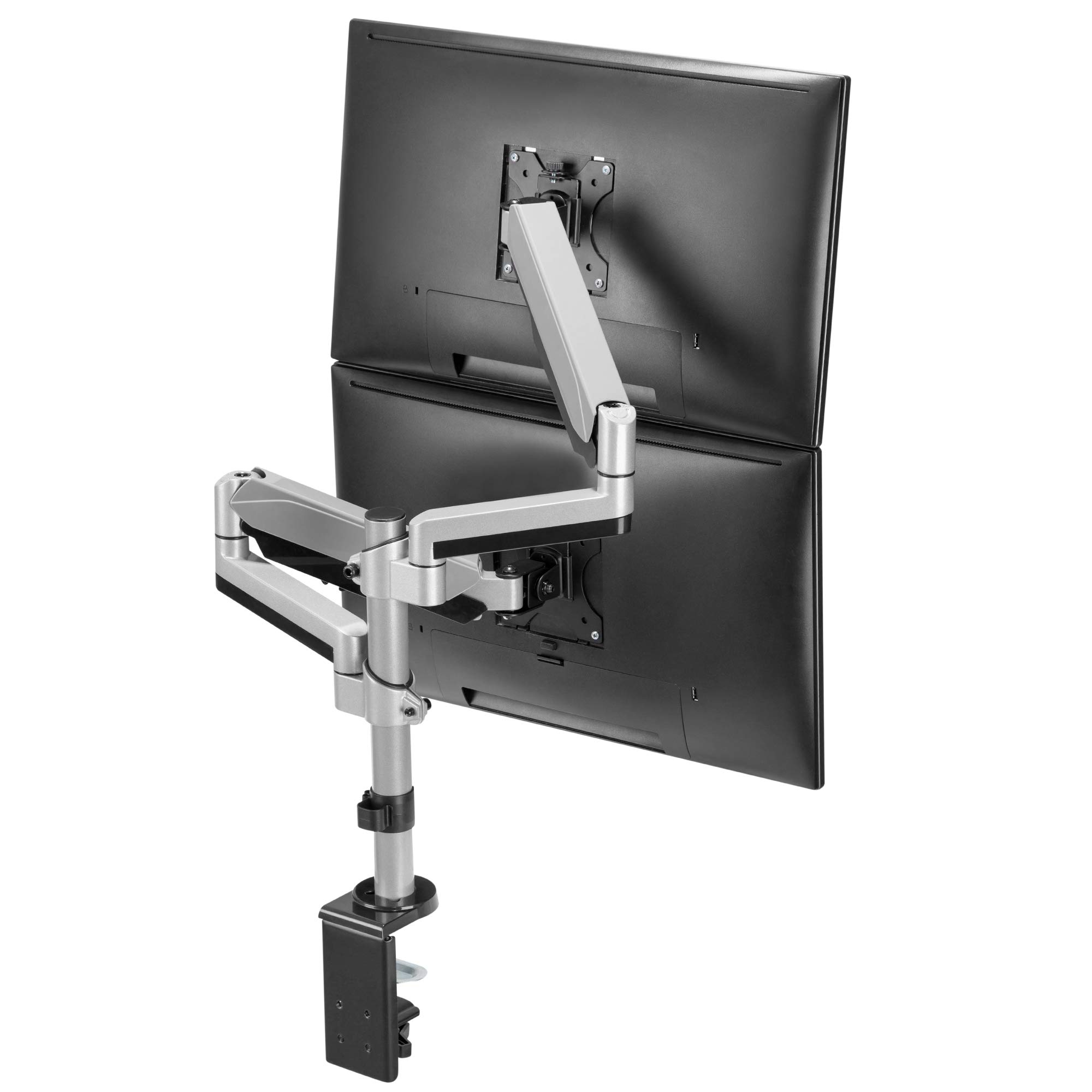 AVLT Dual Monitor Arm 13-27 Inch Stackable Desk Mount for 2 Flat or Curved Screens - Full Motion Height Adjustable with Swivel & Tilt - VESA 75/100 Compatible (C-Clamp/Grommet Base) - Perfect for Home Office & Gaming Setup