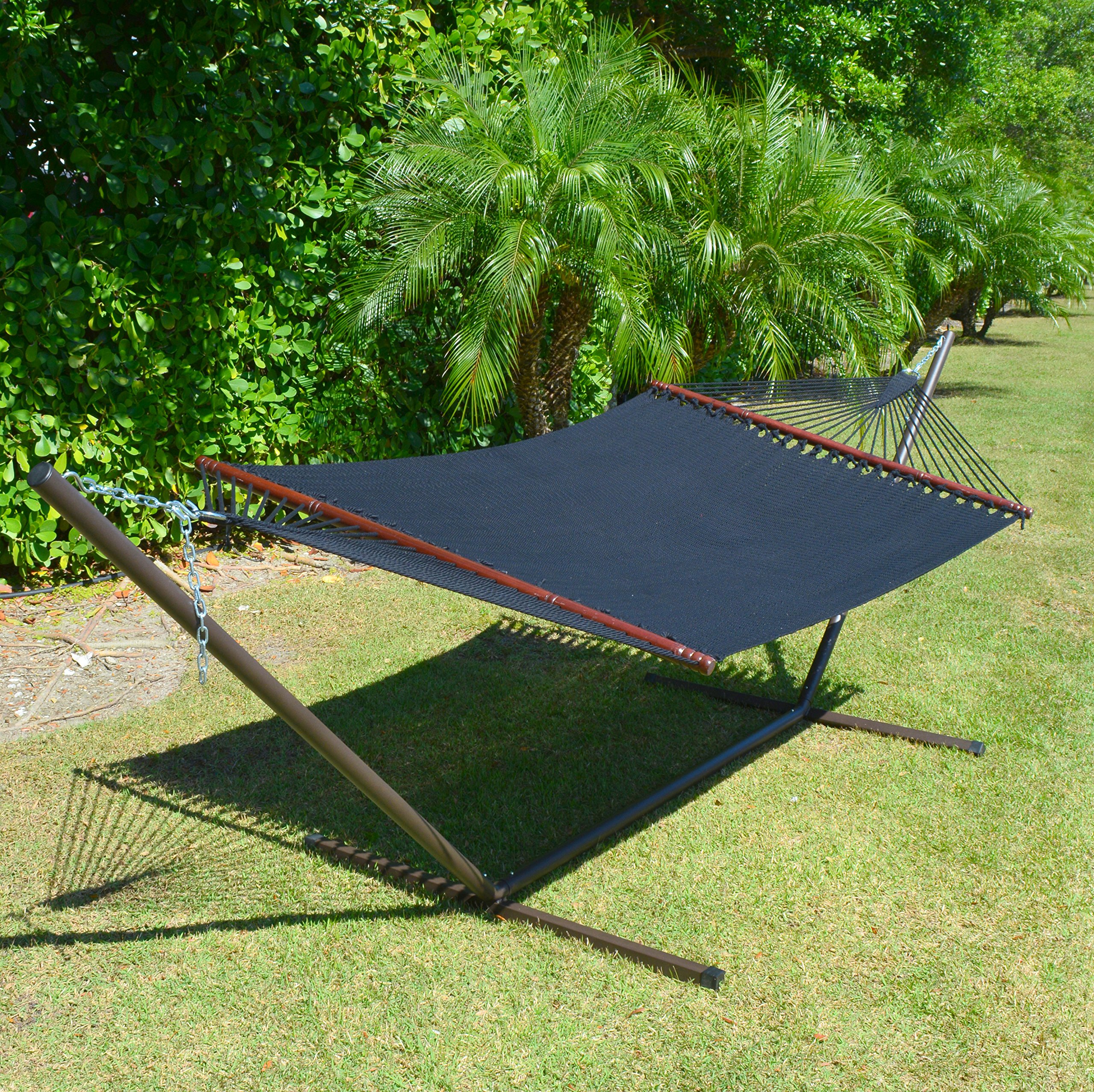 Jumbo Caribbean Hammock 55 Inch - Soft-Spun Polyester Hammock for Outdoor Relaxation - Extra Large Black Hammock for Backyard, Beach & Camping