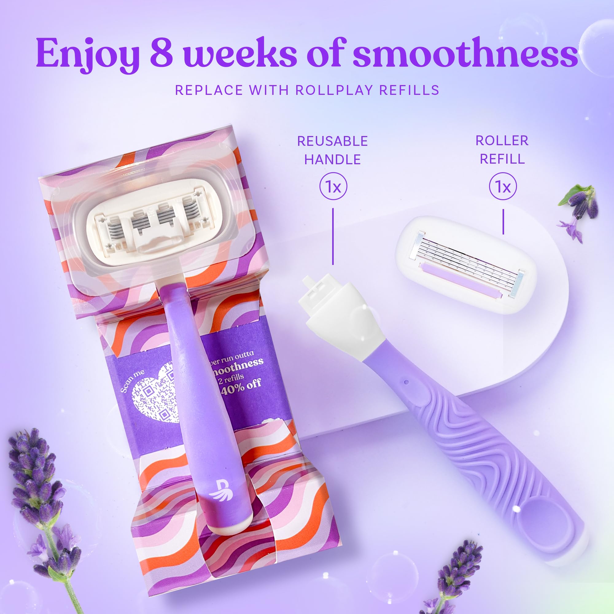 Bombae Rollplay Glow Women's Hair Removal Razor with Aloe Vera, Vitamin E & Jojoba Oil | 1 Razor + 1 Refill | Roller Technology for Smooth Shaving | Curve-Friendly Design | Long-Lasting Results | Perfect for Bikini Line, Legs & Underarms