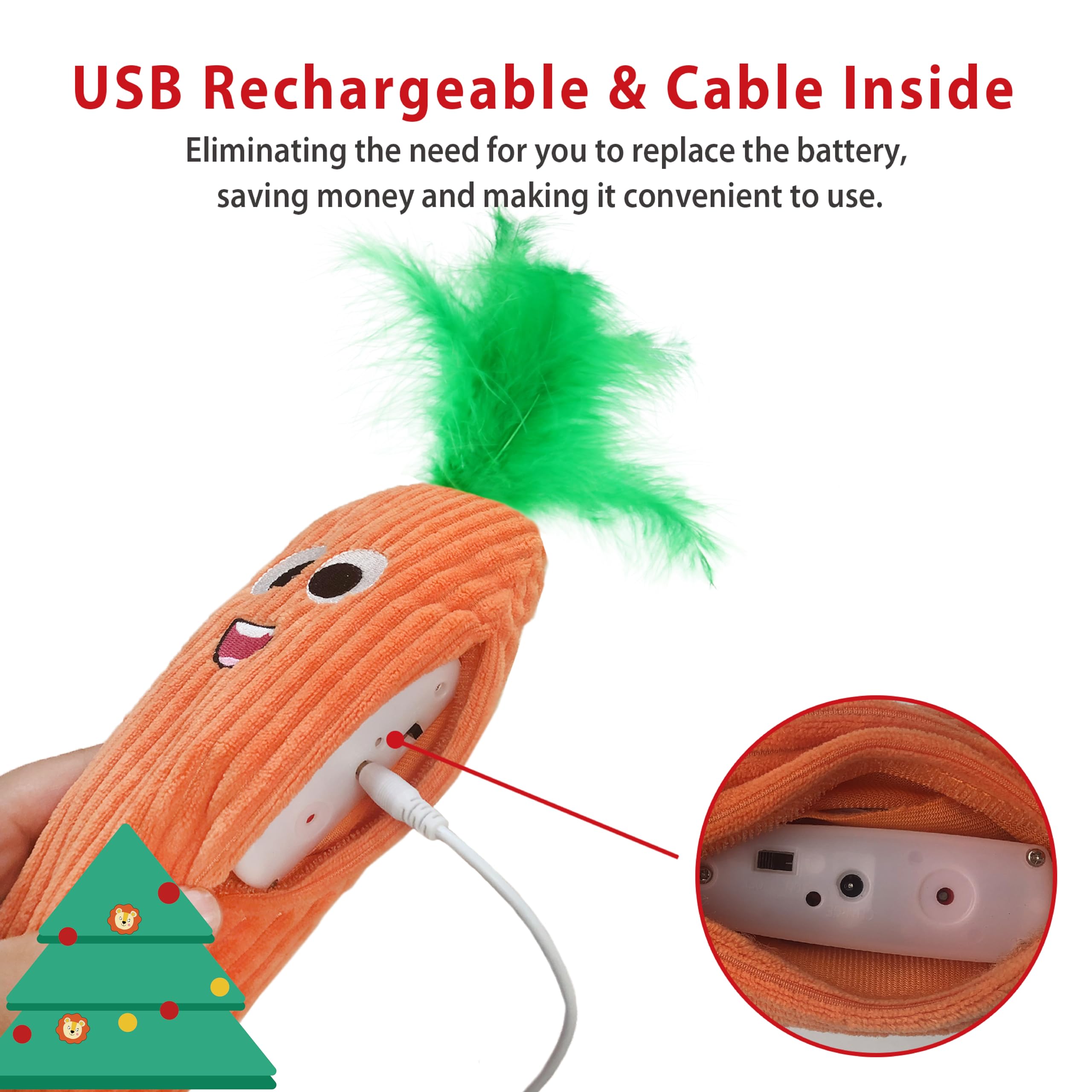 Gigwi Flapping Carrot Cat Toy with Catnip - USB Rechargeable Interactive Kitten Toy, Automatic Motion Cat Kicker & Chew Toy for Exercise - Perfect for Playtime, Training, and Indoor Cat Entertainment
