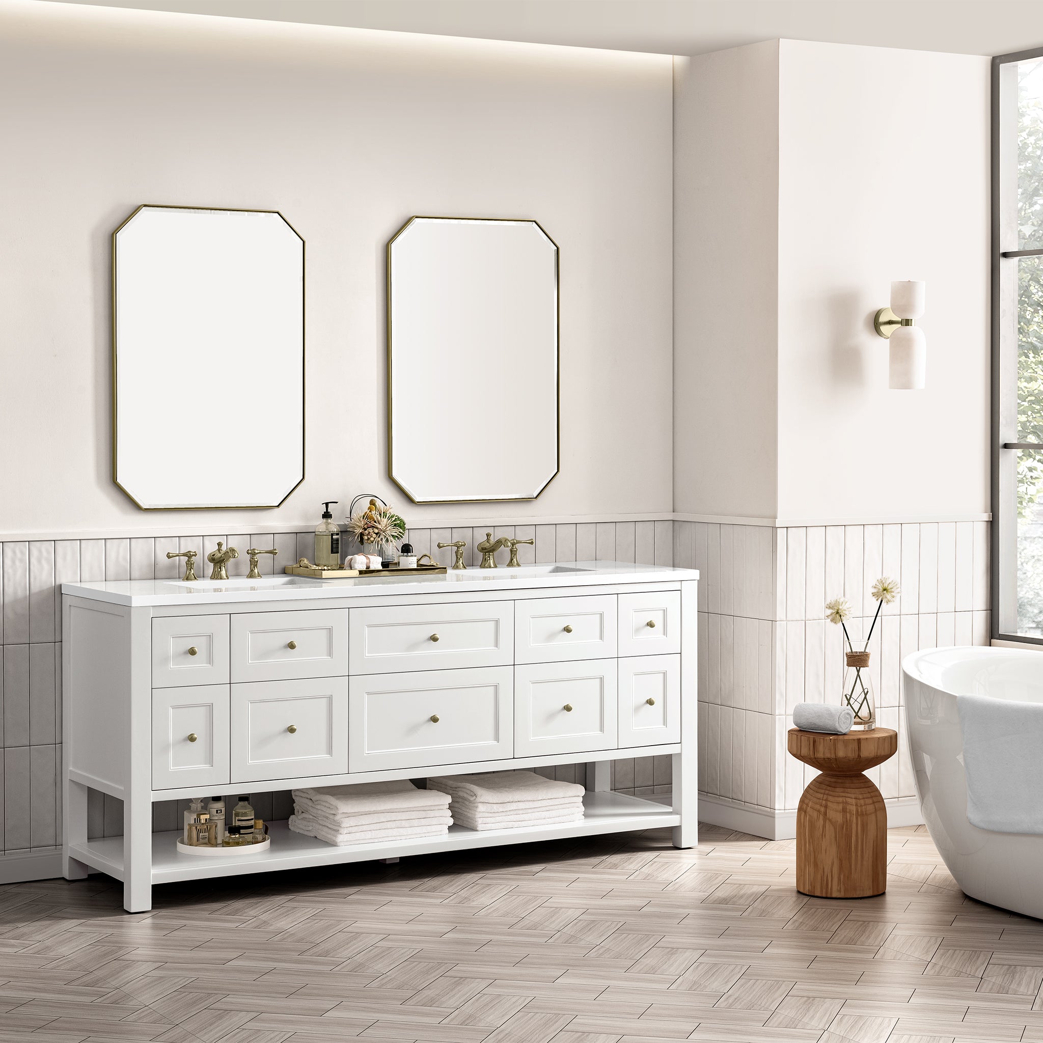 Breckenridge 72 Inch Double Vanity with 3CM White Zeus Top - Bright White Bathroom Vanity for Modern Homes, Perfect for Master Bathrooms and Guest Suites