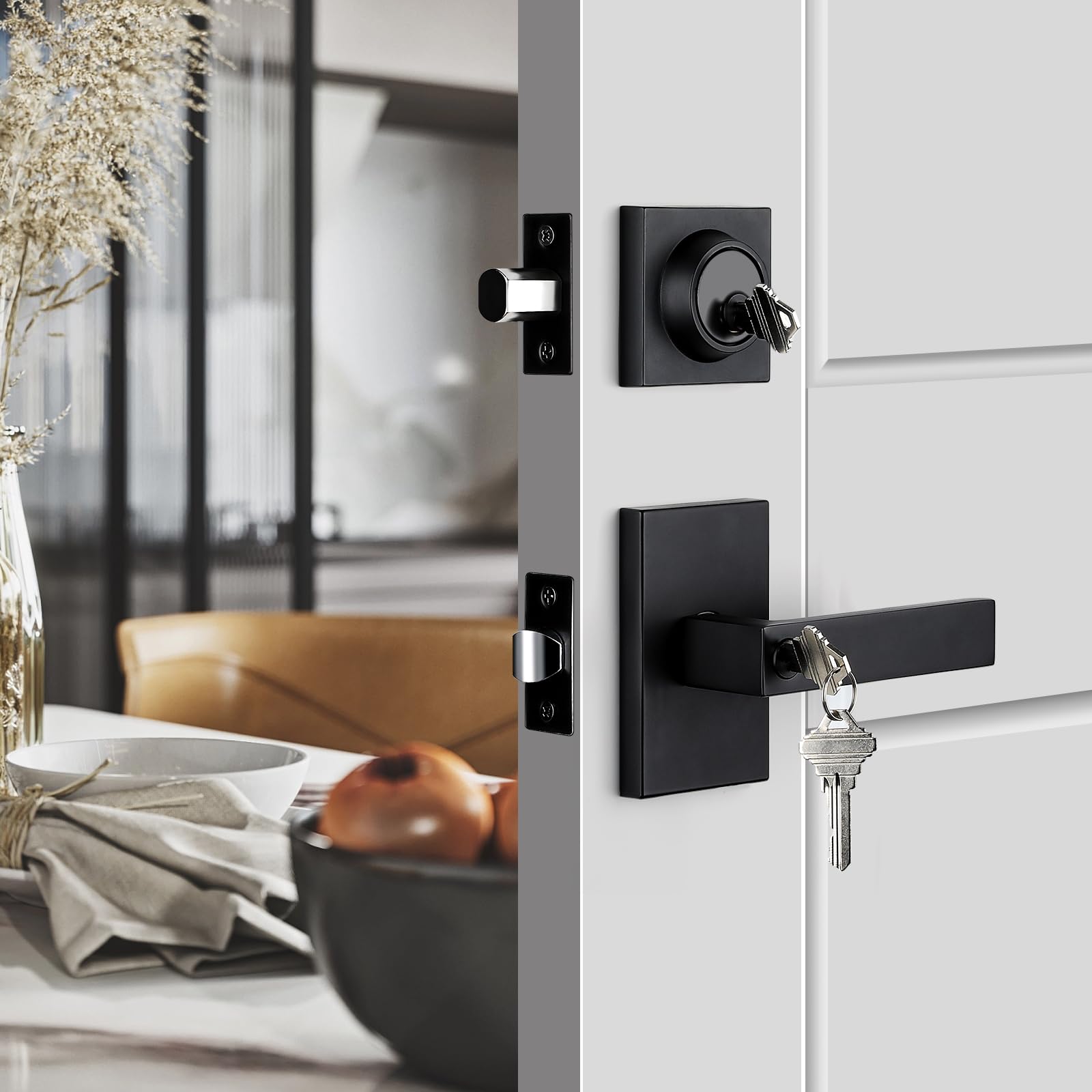 Premium Matte Black Exterior Door Lock Set with Deadbolt - Heavy Duty Zinc Alloy Front Door Handle - Keyed Alike Entry Lockset for Home Security (Ideal for Front Doors, Back Doors & Rental Properties)