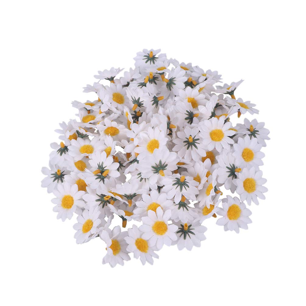 FOMIYES 200pcs Artificial Daisy Flower Heads - DIY Fabric Floral Decorations for Wedding, Home, Cake, Crafts | Fake Chrysanthemum & Daisy Trims | White Handmade Fake Flowers for Arrangements