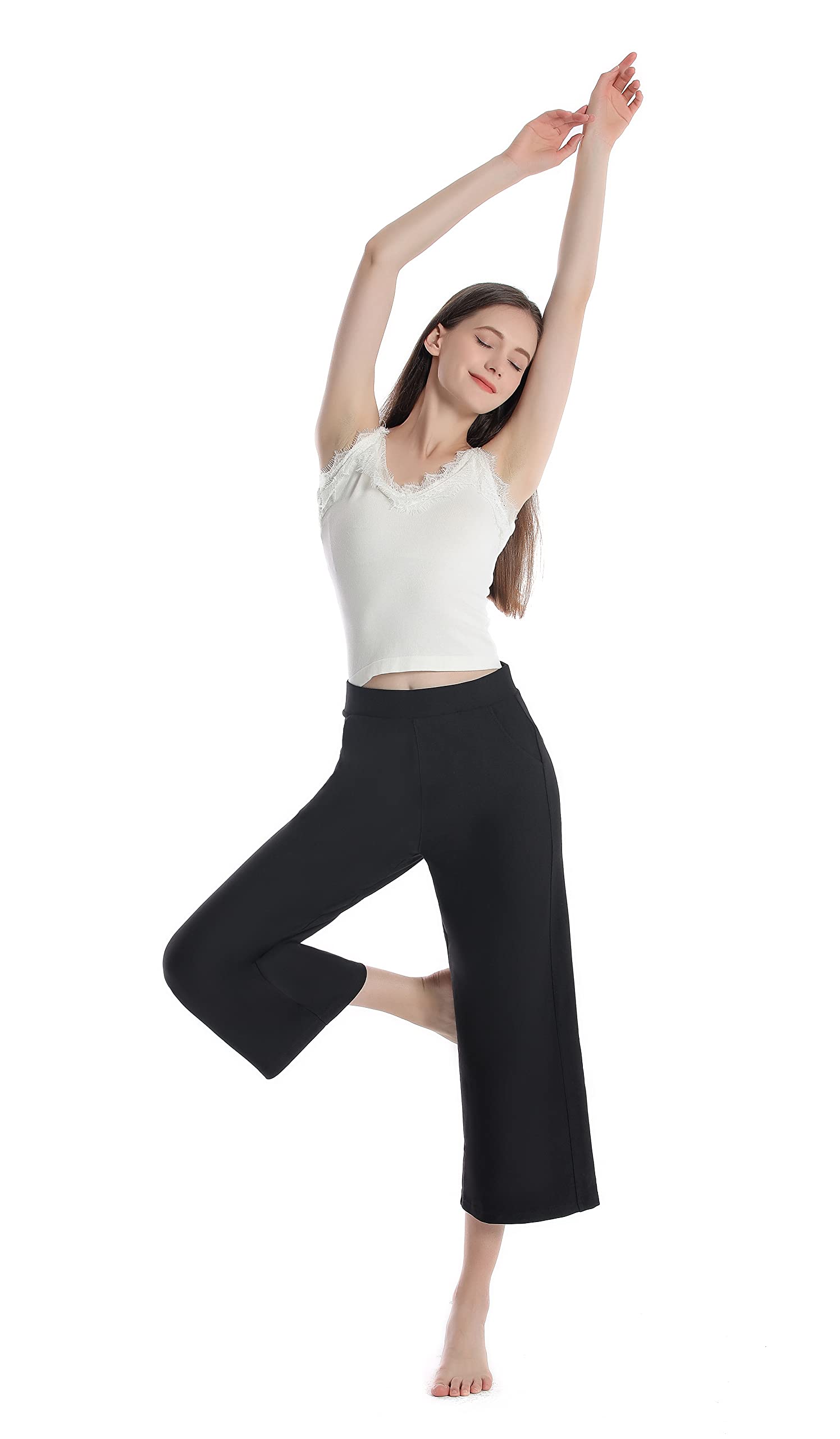 Women's Wide Leg Capri Pants with Pockets - Summer Casual & Business Pull-On Culottes - Perfect for Office Wear, Travel & Everyday Comfort