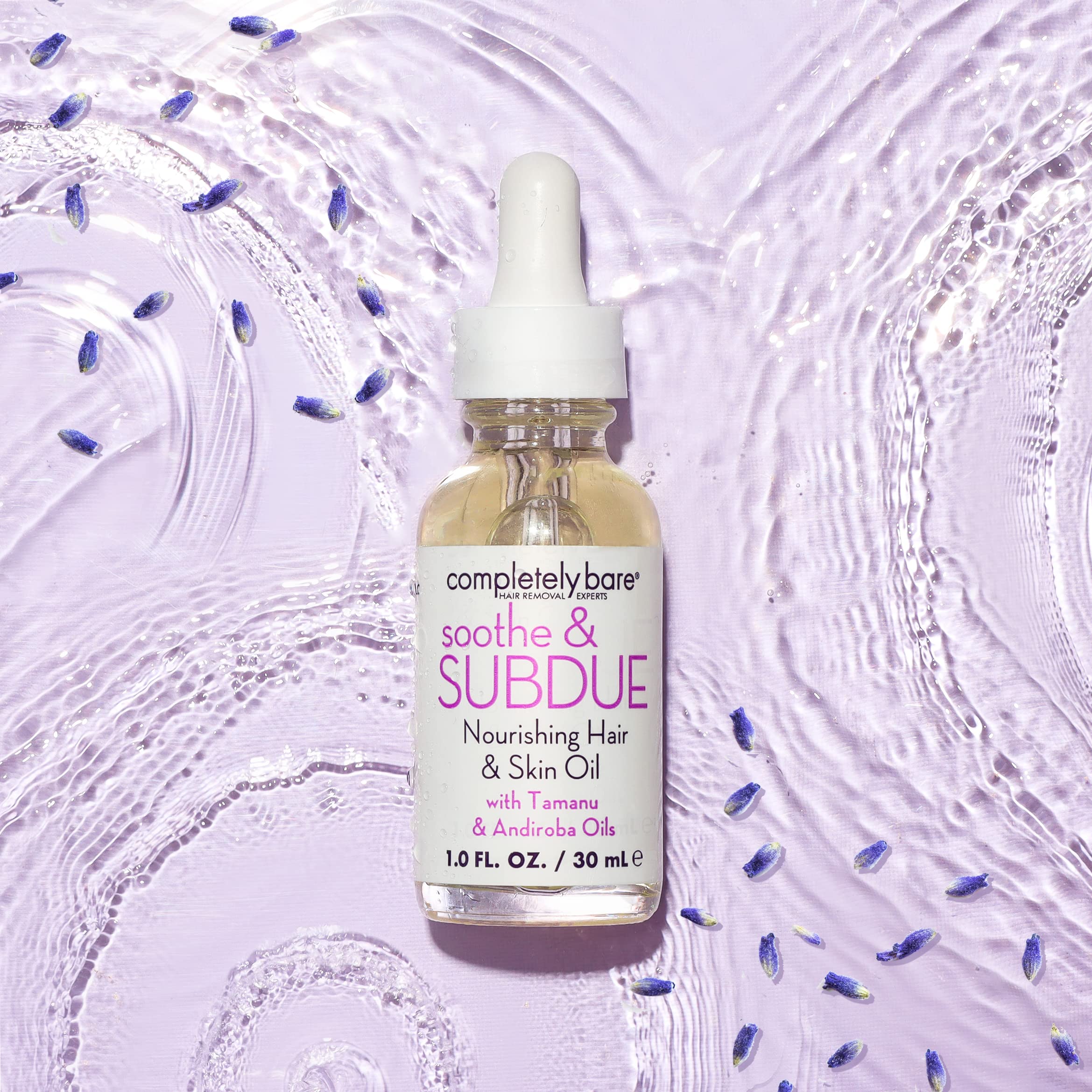 Completely Bare Soothe & Subdue Nourishing Hair & Skin Oil - Reparative Tamanu & Andiroba Oils for Dry Scalp, Split Ends & Sensitive Skin | Natural Moisturizer for Hair Growth & Skin Hydration | Perfect for Daily Use & Post-Hair Removal Care