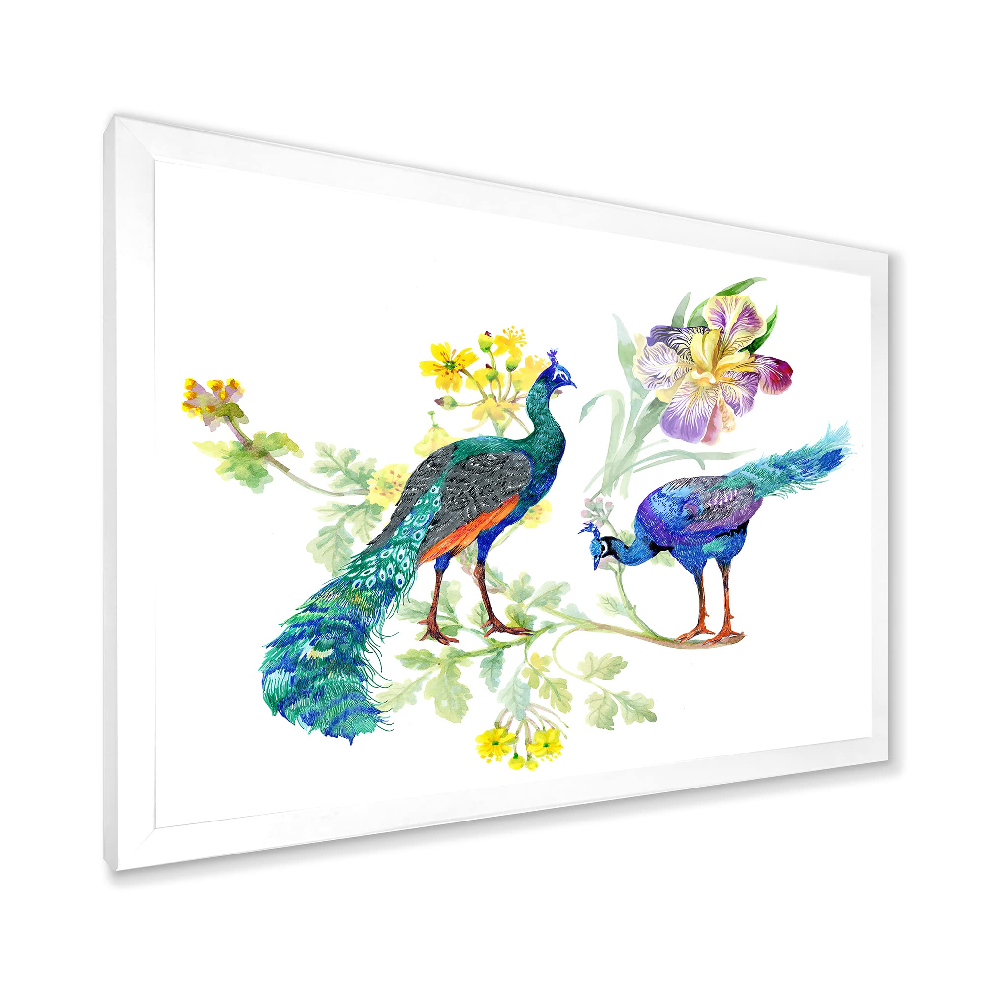 DesignQ Peacocks and Iris Flowers Traditional Framed Wall Art - Elegant Home Decor for Living Room, Bedroom & Office | Perfect Gift Idea