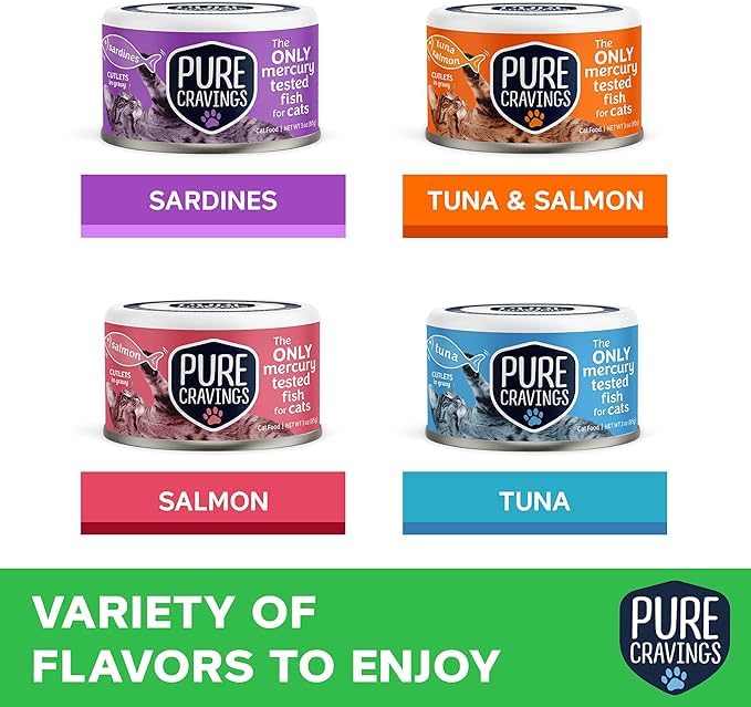 Premium Grain-Free Wet Cat Food Variety Pack - Tuna, Salmon & Sardines in Gravy | 100% Mercury-Tested, High Protein, Non-GMO Cat Food | 12-Pack for Adult & Senior Cats | Perfect for Mealtime, Travel & Picky Eaters