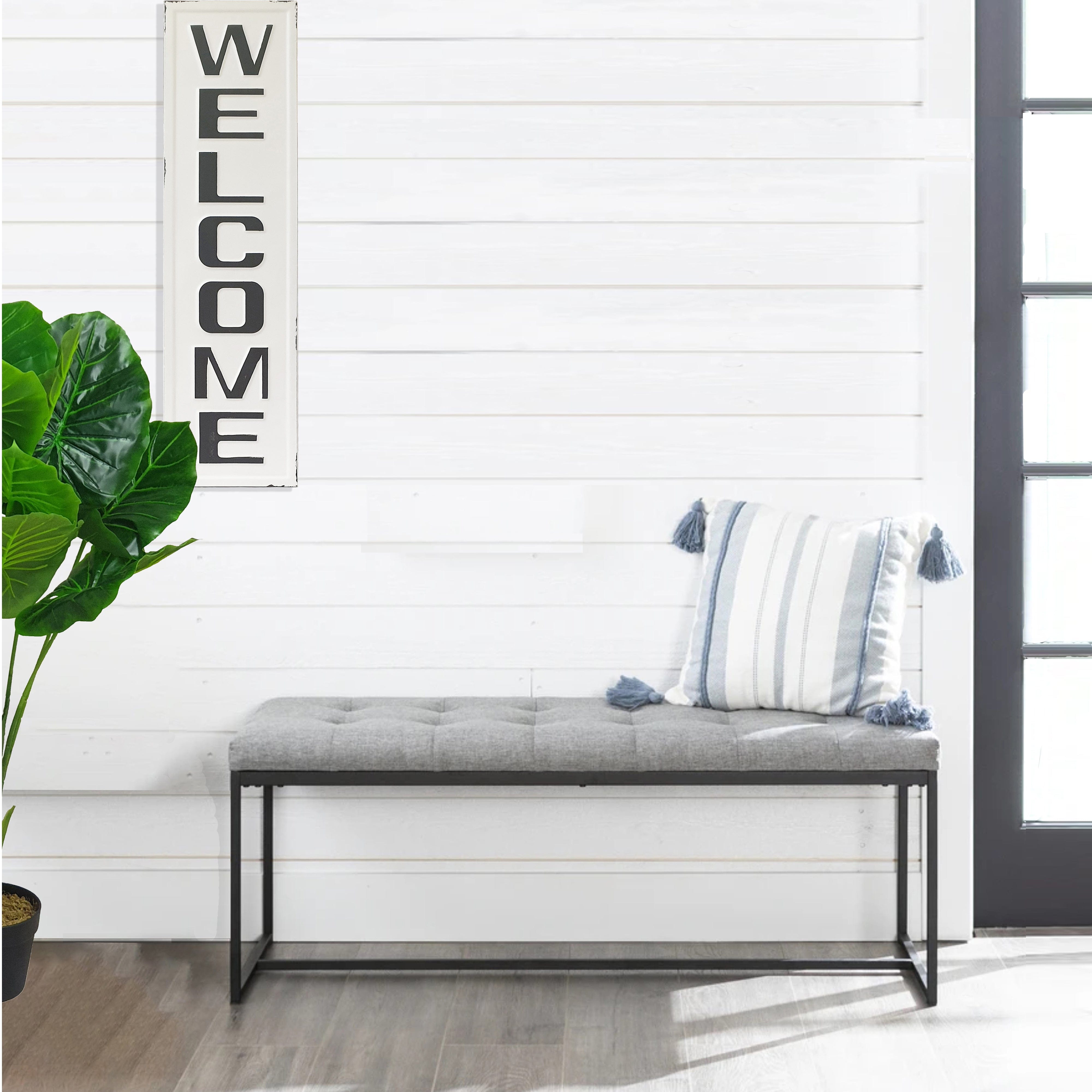 Distressed White Welcome Sign - 35.4 Inch Rustic Farmhouse Entryway Decor for Front Door, Porch & Home