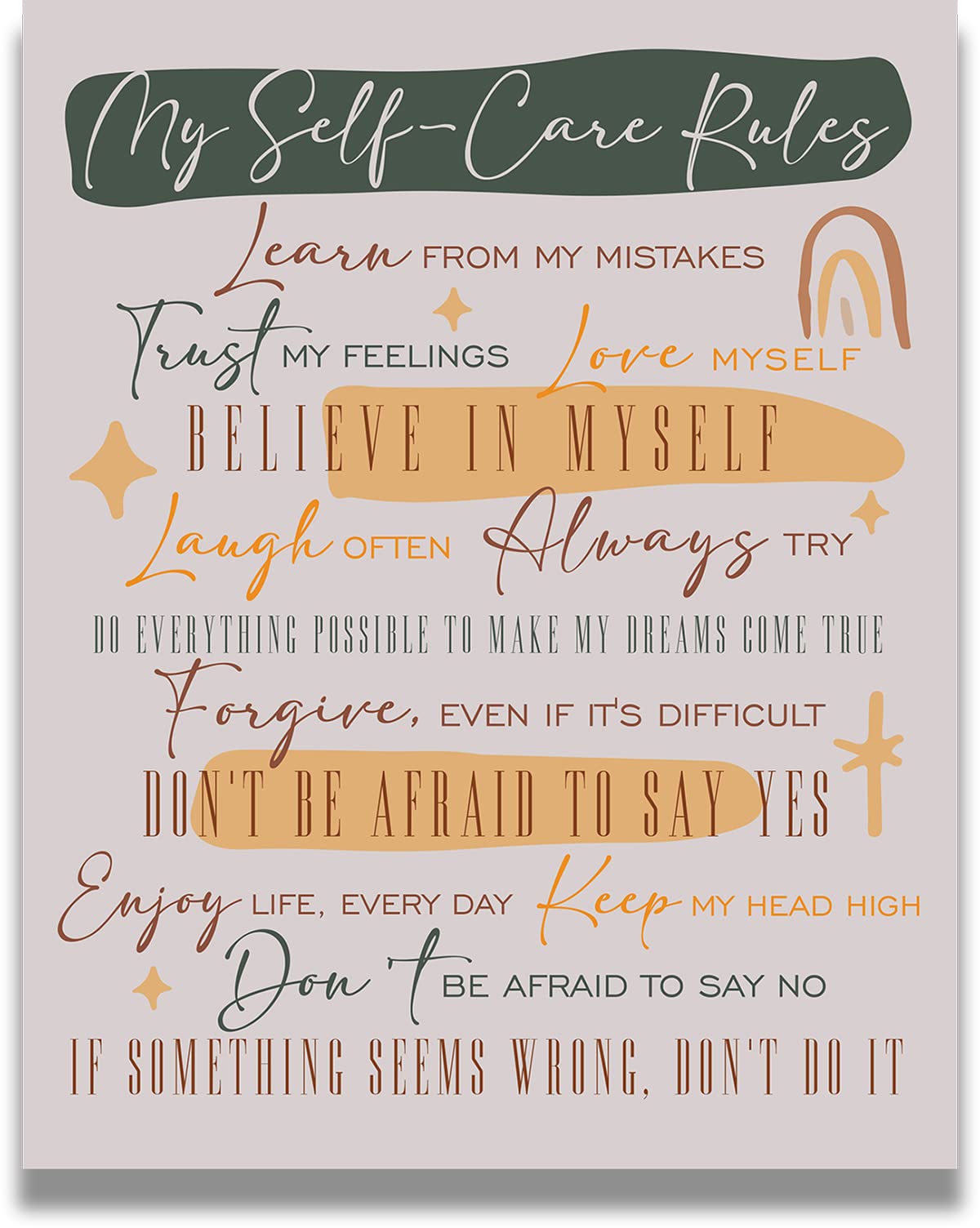 Self-Care Positive Quotes Wall Art - Motivational Canvas Print for Women & Men - Inspirational Classroom Decor - Uplifting Encouragement Gift for Home, Office, Bedroom - Ready to Hang 24x30 Inch Canvas