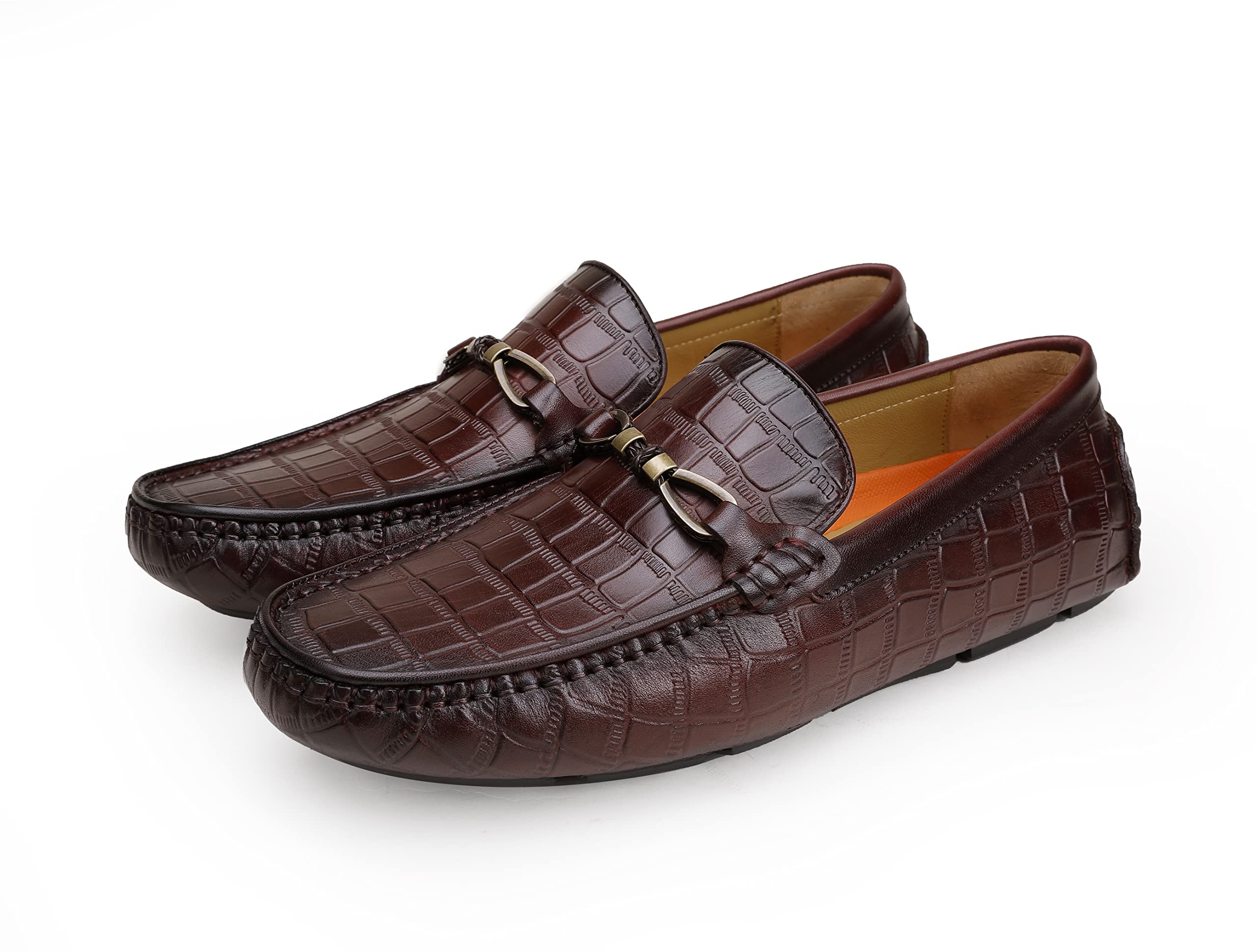 Premium Men's Genuine Leather Loafers - Crocodile Print Slip-On Driving Shoes for Business Casual & Office Wear - Comfortable Dress Shoes for Men