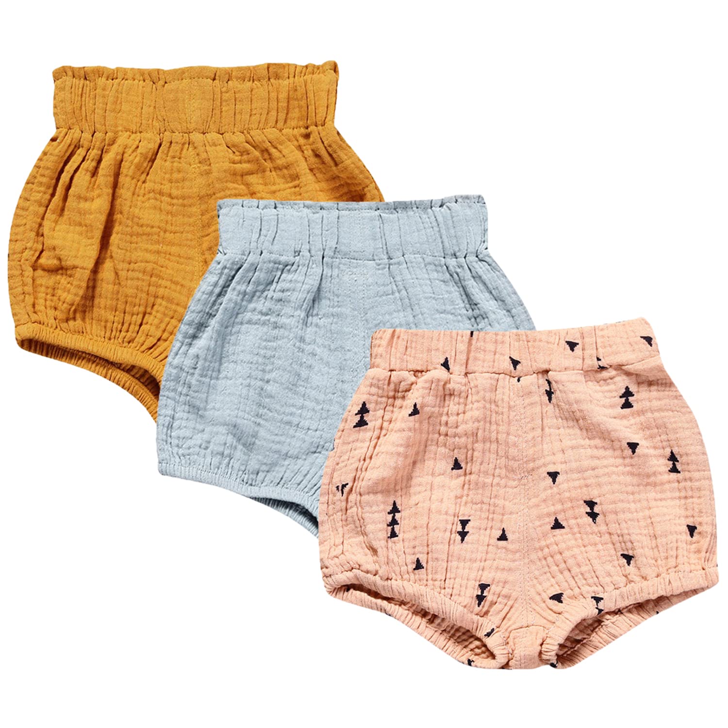 3PC Baby Shorts Set - Newborn Girls & Boys Cotton Linen Bloomers with Cute Floral Print | Soft Breathable Summer Playwear for Infants 0-24 Months | Perfect for Playdates, Beach Outings & Photo Shoots