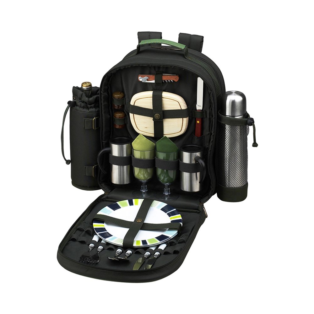 Premium 2-Person Picnic Backpack Set with Insulated Cooler, Wine Holder & Coffee Service - Forest Green Picnic Essentials for Outdoor Adventures, Beach Trips & Romantic Dates