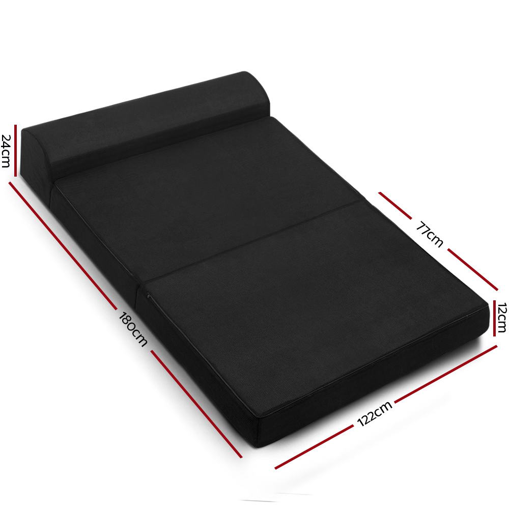 Portable Folding Foam Mattress - Double Size Sofa Bed with Air Mesh Fabric - Black | Perfect for Guest Beds, Camping & Small Space Living