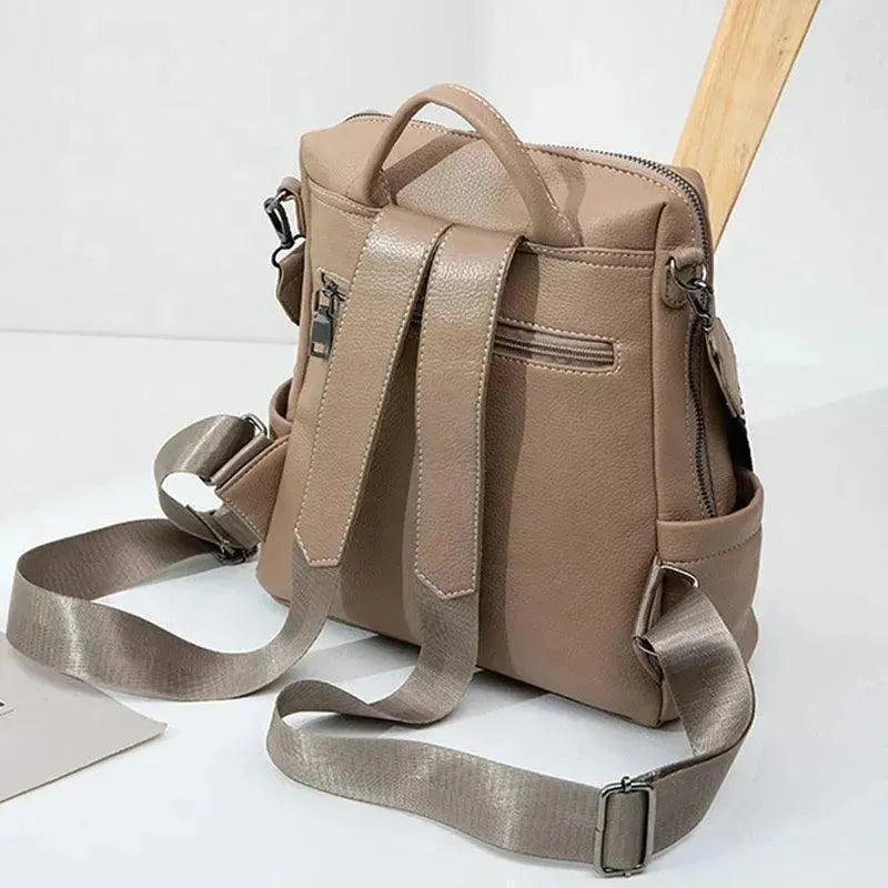 Stylish PU Leather Large School Backpack for Students - Durable Laptop Backpack with Multiple Pockets for College, Work & Travel