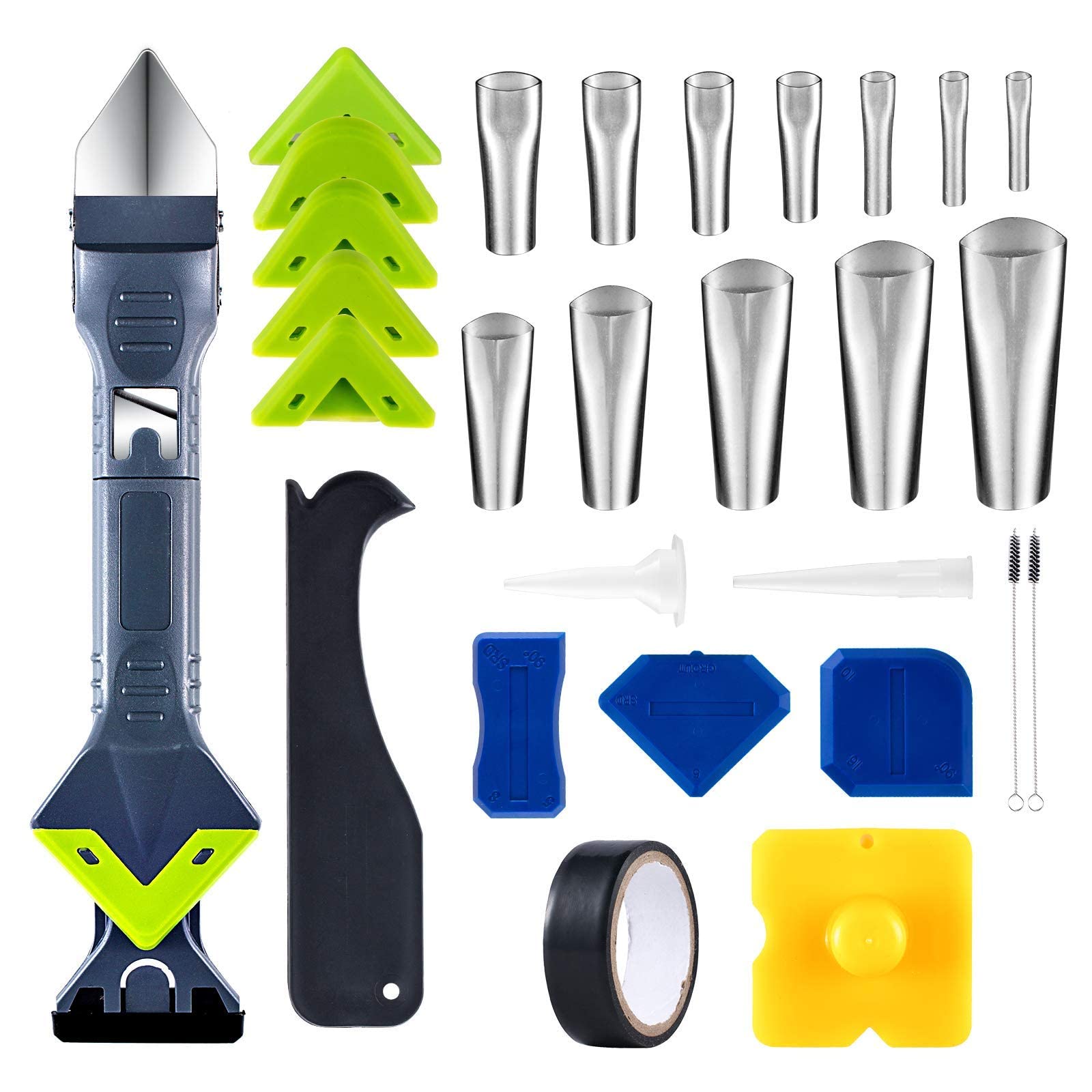28PCS Silicone Caulking Tool Kit with Stainless Steel Heads - Professional Sealant Finishing Tools for Kitchen, Bathroom, Windows & DIY Home Improvement Projects