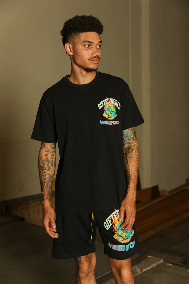 GFTD World of Chaos Graphic T-Shirt for Men - Black Cotton Tee - Trendy Streetwear for Casual Outfits & Urban Fashion