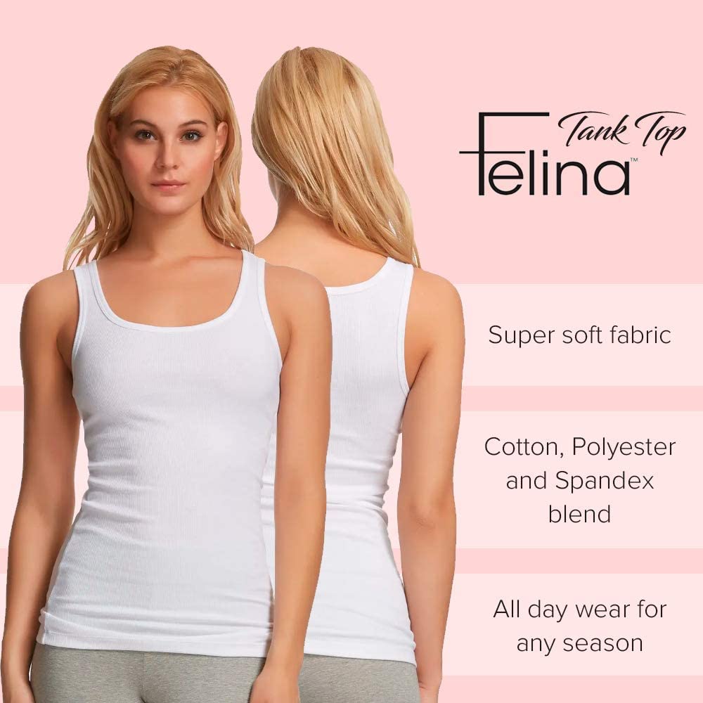 Felina Women's Cotton Ribbed Tank Top - Soft & Comfortable Workout & Casual Wear - Multiple Color Options - Perfect for Yoga, Gym & Everyday Outfits
