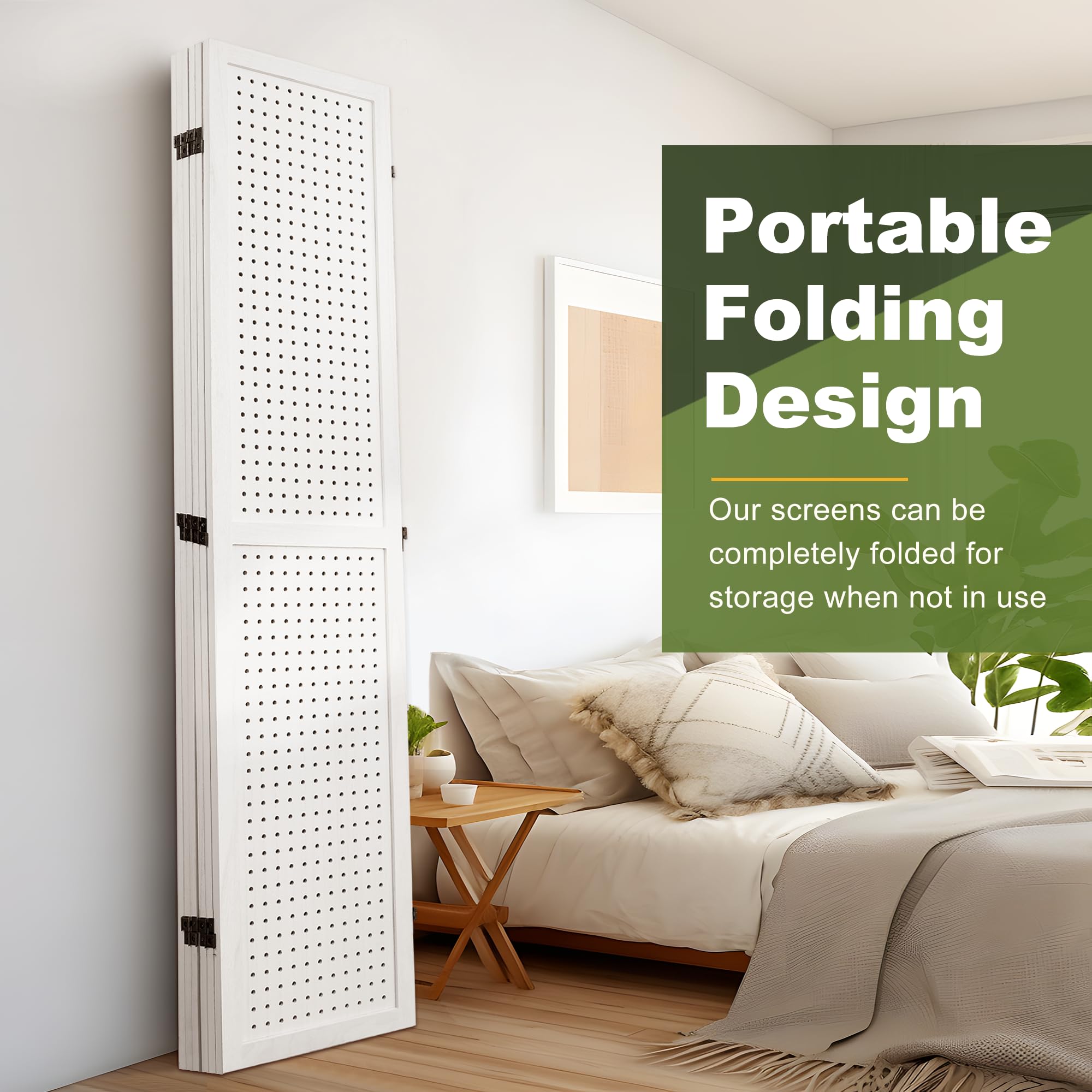 NicBex 6 Panel Wooden Pegboard Room Divider - 5.6FT Folding Privacy Screen & Freestanding Display Board for Craft Shows, Art Exhibitions, Retail Displays & Home Office Separation (White) | Portable Room Partition for Trade Shows, Studios & Event Spaces