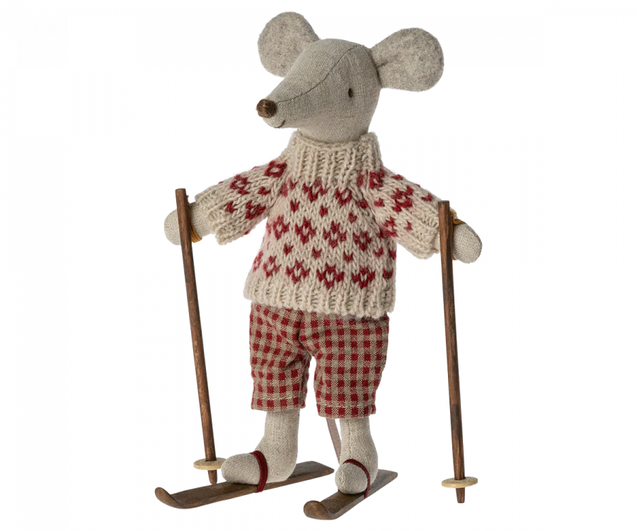 Maileg Winter Mouse with Ski Set - Adorable Mum Mouse Doll for Kids | Perfect for Winter Playtime, Collectibles & Christmas Gifts