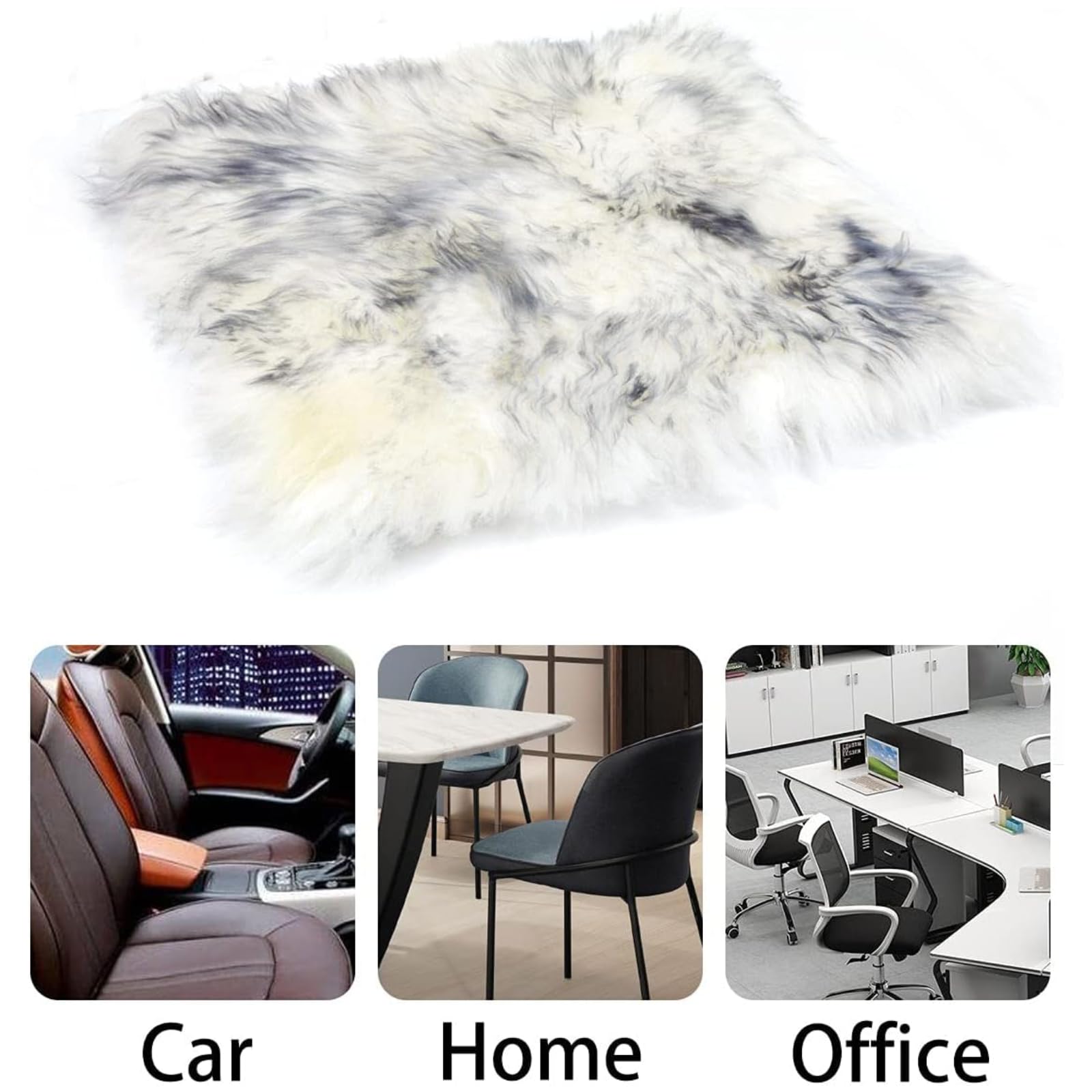 OKAYDA 18x18 Inch Natural Wool Sheepskin Chair Pad - Non-Slip Square Seat Cushion for Office Chairs, Dining Chairs, Car Seats & Sofas (Grey Tips) - Soft & Comfortable Home & Office Decor Accessory