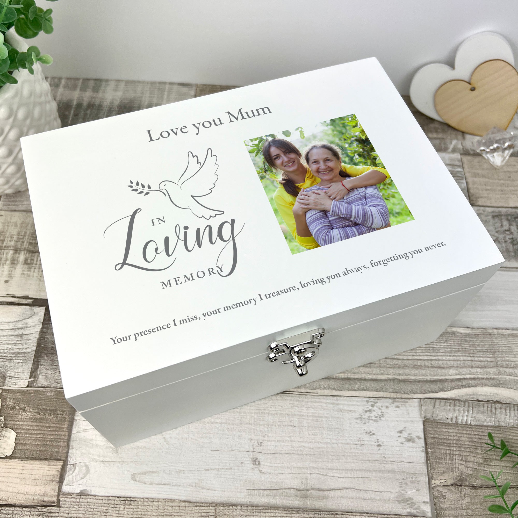 Personalized In Loving Memory Keepsake Box with White Dove Photo Engraving - 3 Sizes (22cm, 27cm, 30cm) - Perfect for Memorial Gifts, Funeral Remembrance, and Cherished Photo Storage