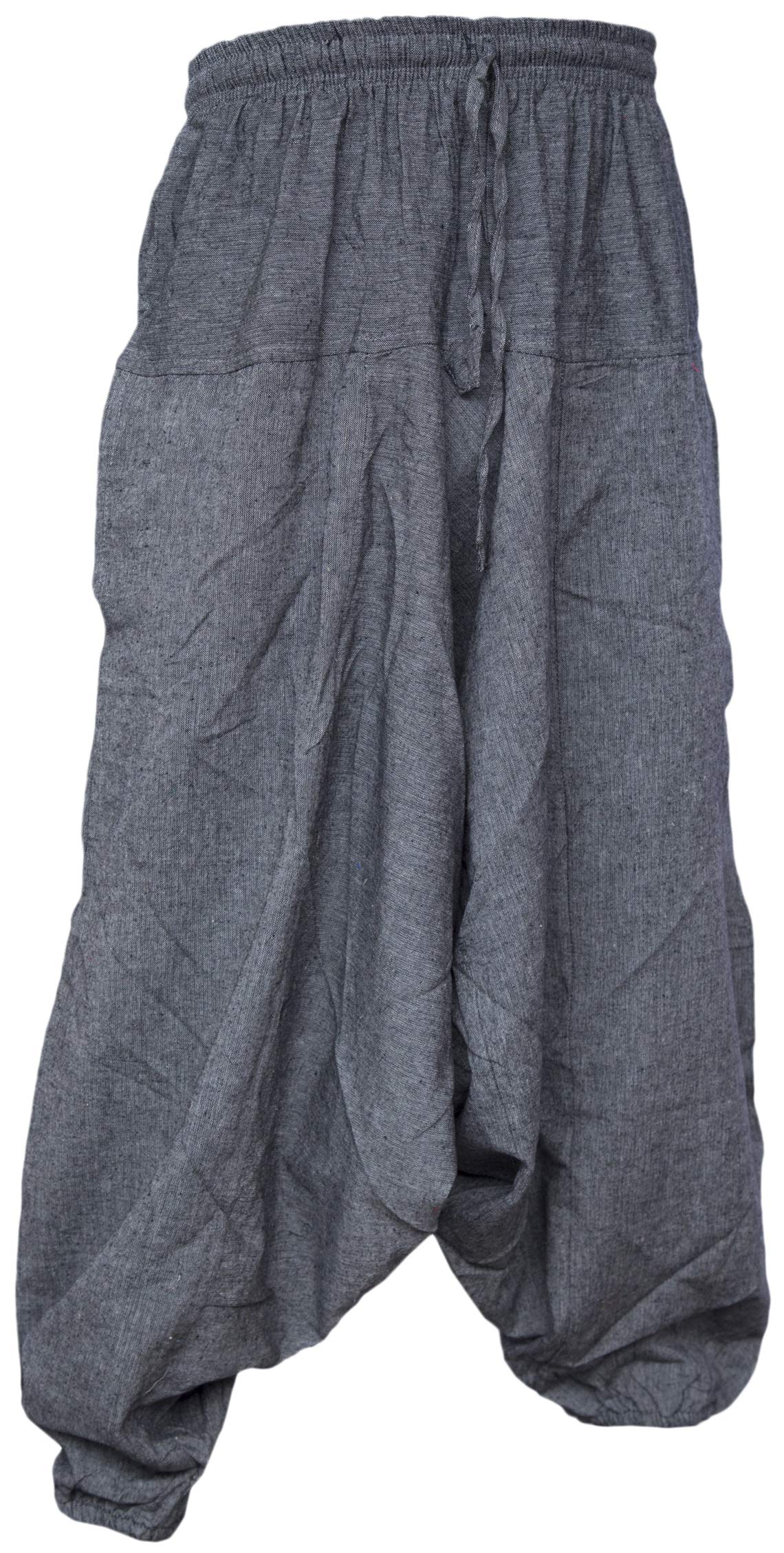 **Gheri Men's Cotton Hemp Harem Pants - Aladdin Genie Style Wide Crotch Loose Fit Trousers for Yoga, Meditation & Lounge Wear**