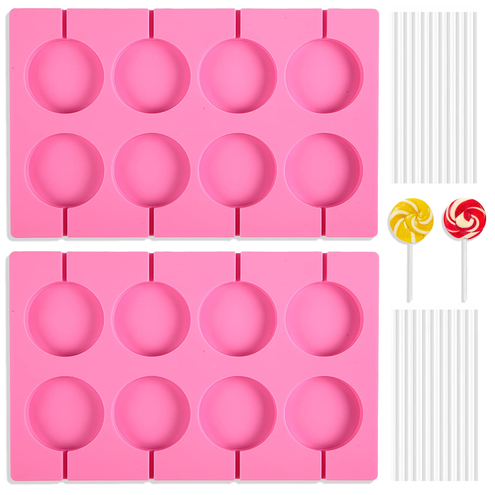 Premium Silicone Lollipop Molds Set - 2x8 Round Nonstick Candy Molds with 20 Sticks for DIY Hard Candies, Chocolates, Jellies & Baking | Perfect for Homemade Treats, Party Favors & Gift Making