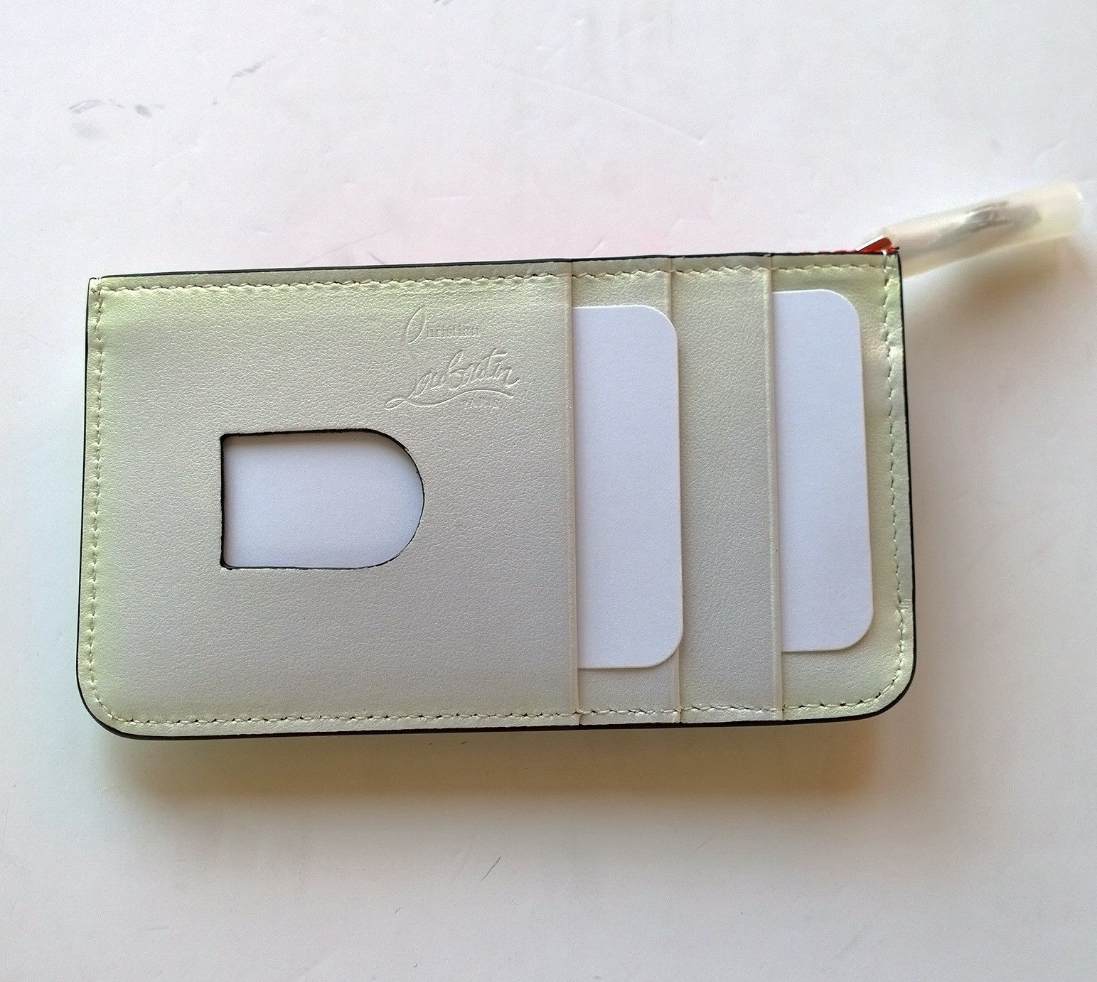 Christian Louboutin Credilou White Iridescent Card Holder Compact Wallet - Snow Silver Shimmer for Women | Perfect for Everyday Use & Special Occasions