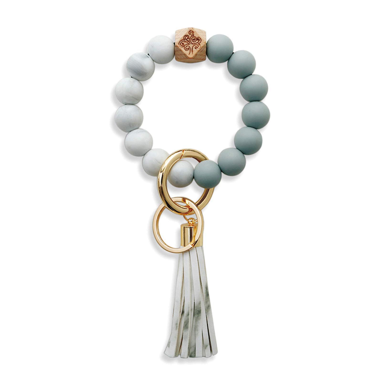 **Durable Silicone Bracelet Keychain with Tassel - Stylish Wristlet for House & Car Keys - Adjustable Bead Bangle Key Holder for Women & Men (Perfect for Gym, Travel, and Everyday Use)**